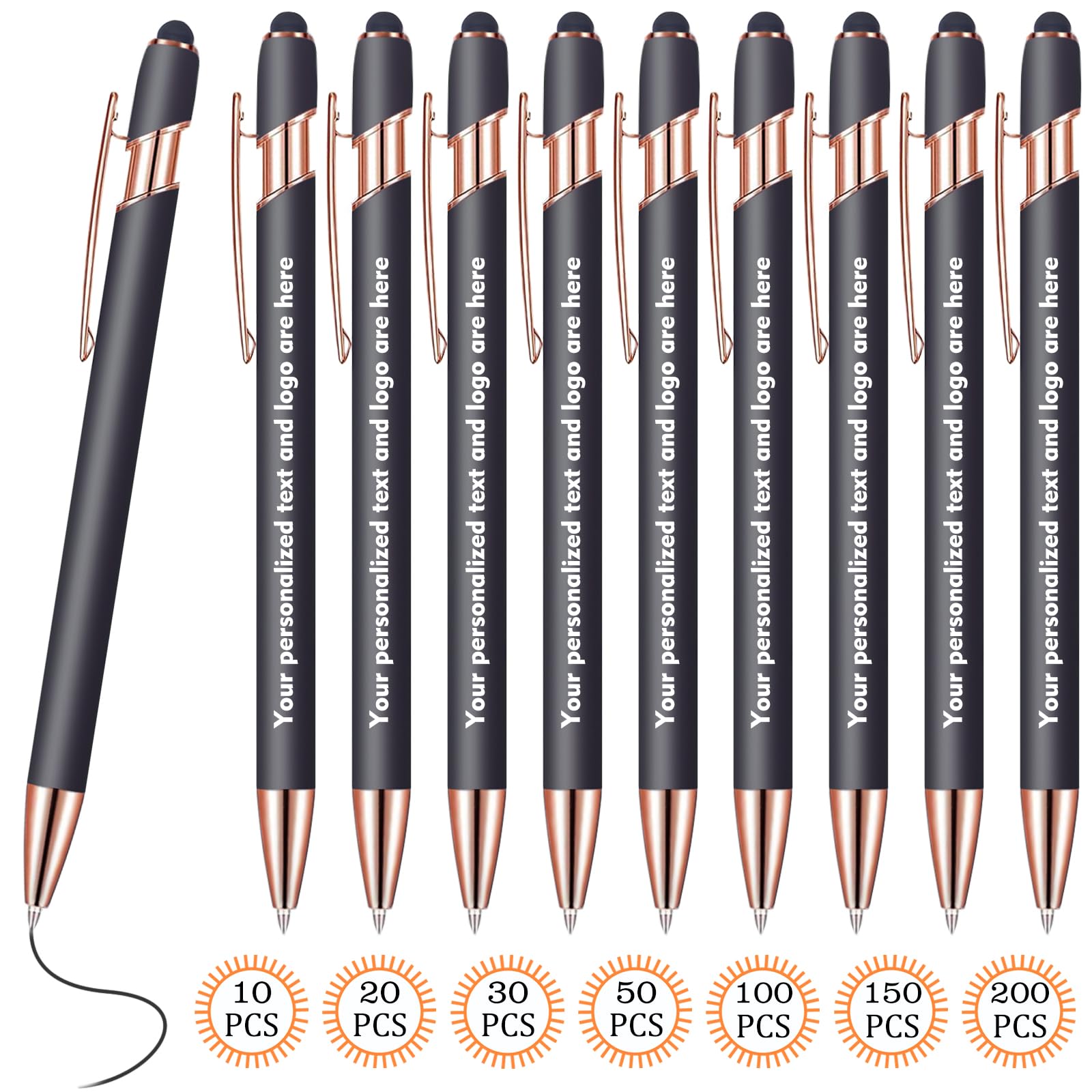 Custom Bulk Pens with Personalized Text & Logo - Stylus Tip & Black Ink - Perfect for Corporate Gifts, Promotional Events & Party Favors
