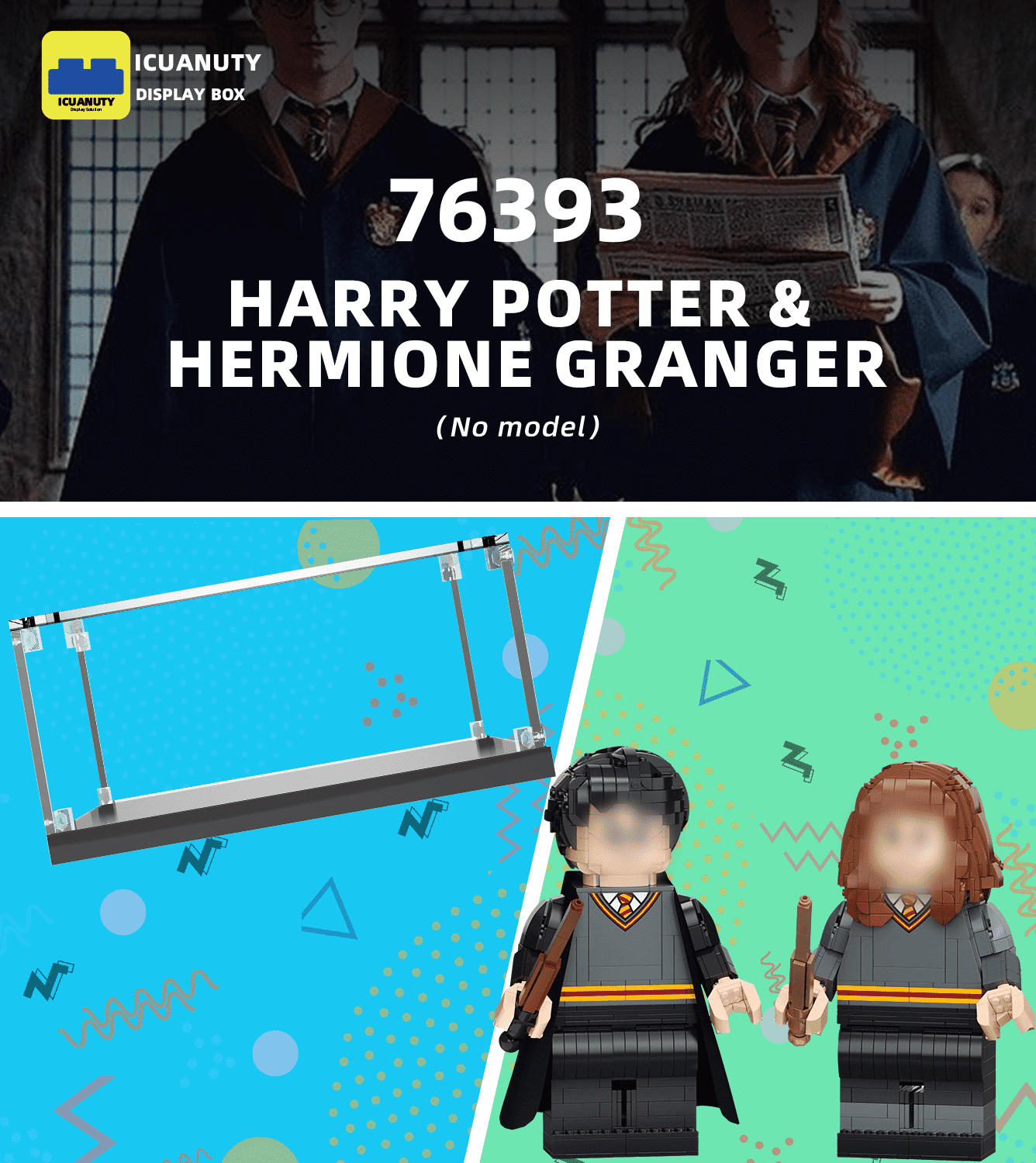 Lego Harry Potter & Hermione Granger 76393 Display Case - Clear Acrylic Showcase for Collectible Minifigures - Perfect for Home Decor, Office Display, and Gift Giving