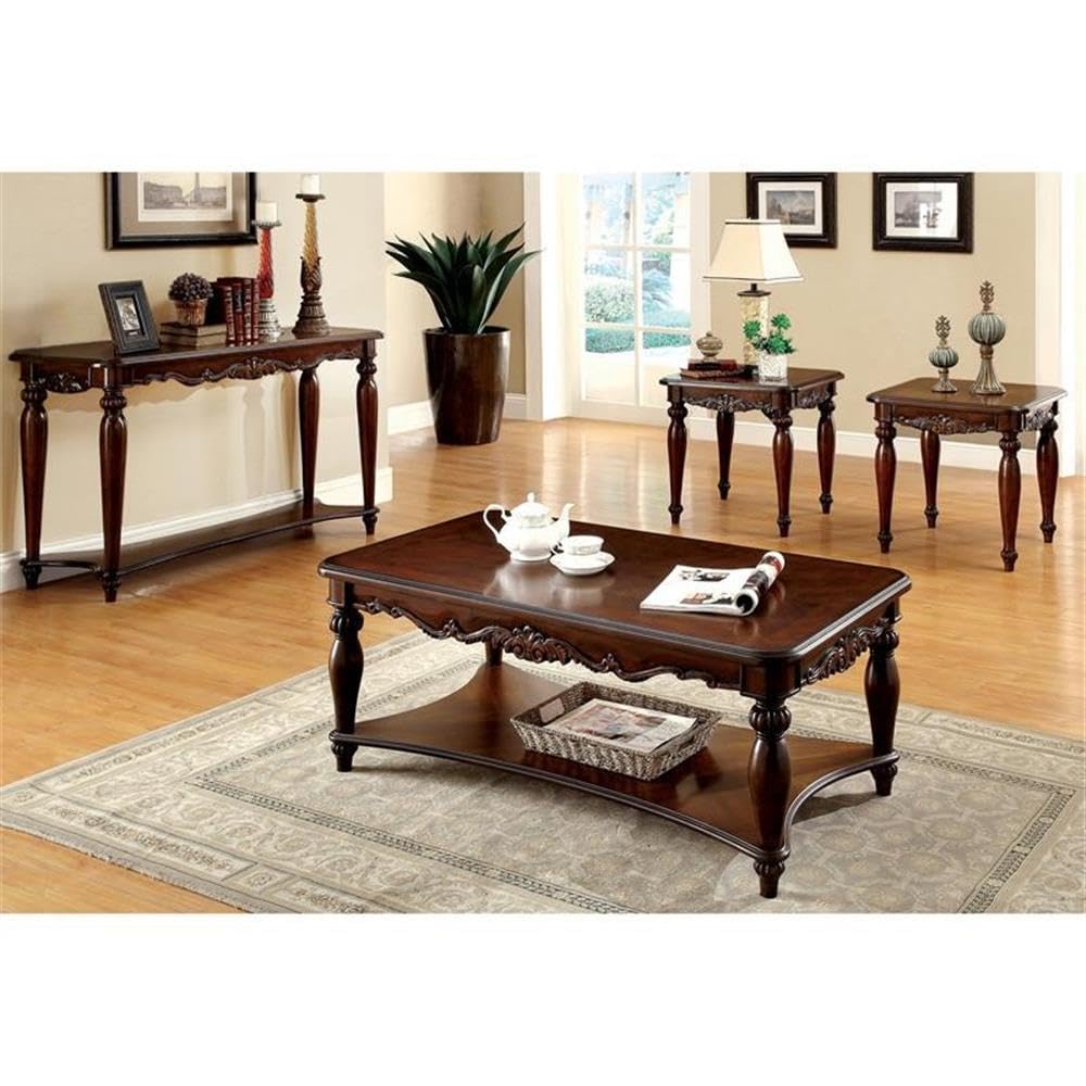 Furniture of America 3-Piece Trenton Dining Table Set with Chairs - Cherry Finish for Kitchen, Dining Room & Small Spaces