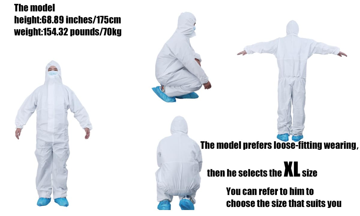 1-5PCS L-XXXL Disposable Hazmat Suits - Full Body Protective Coveralls for Work Safety & Chemical Protection | Ideal for Medical, Industrial & Emergency Use