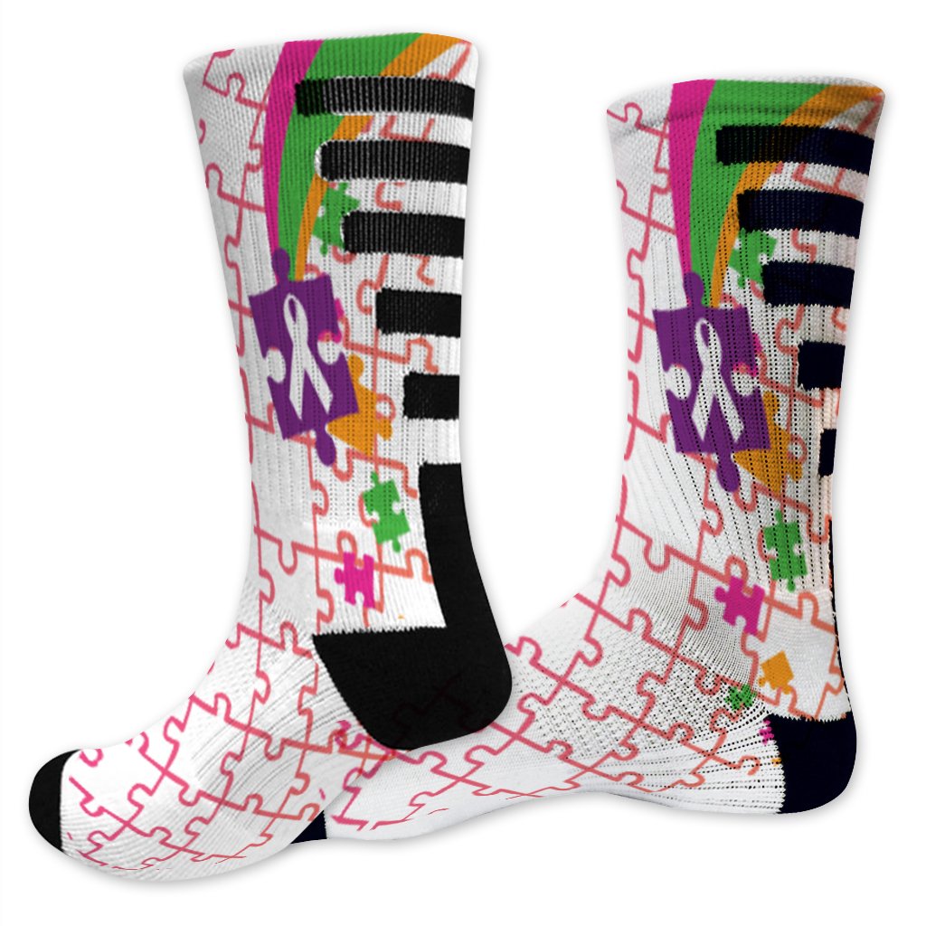VictoryStore Apparel - Autism Awareness Performance Crew Socks (Design 3) - Comfortable Athletic Socks for Running, Sports & Daily Wear