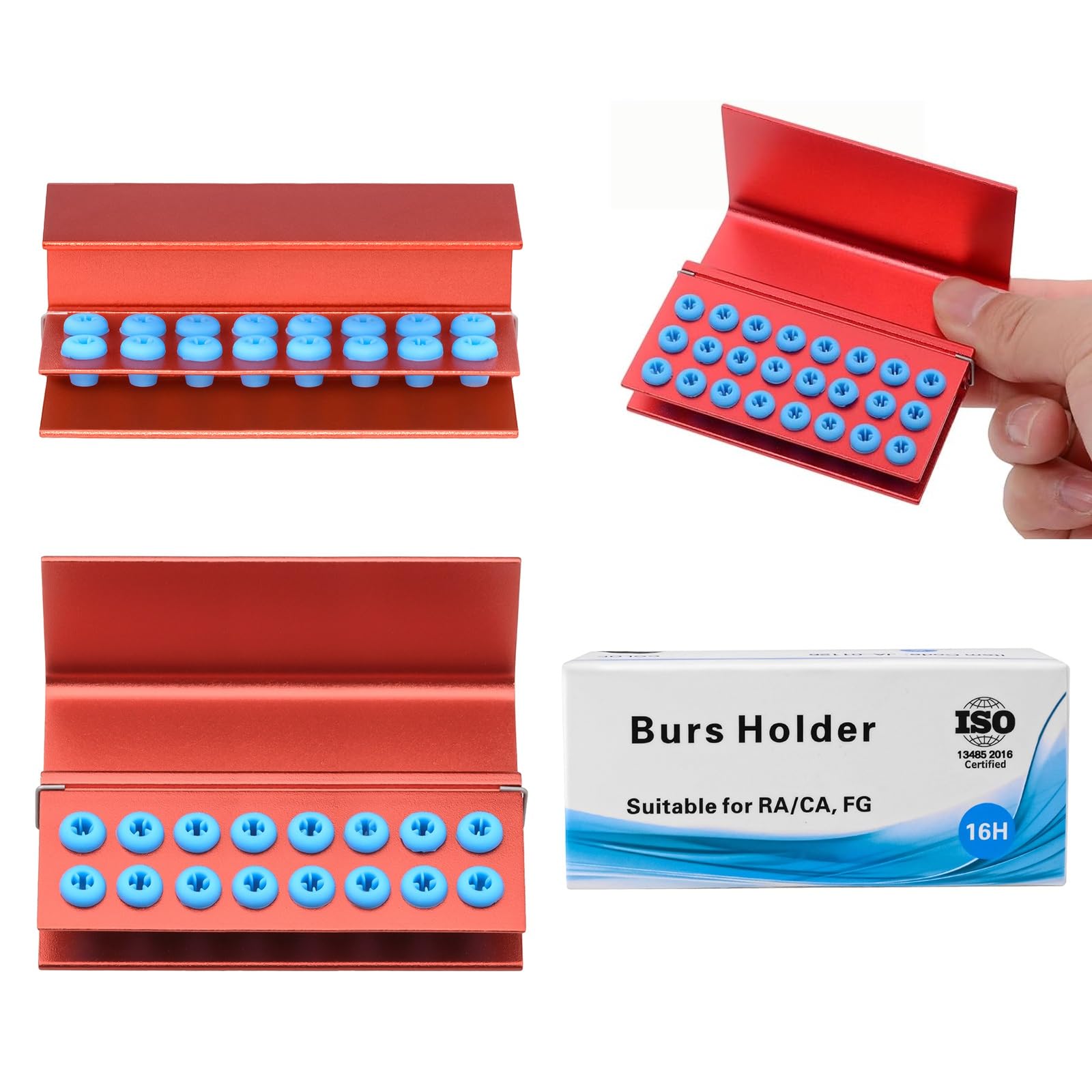3PCS Aluminum Alloy Endo Box with Cover - 16 Hole Bur Holder & Organizer for Dental Tools - Sterilizable Case (Red) - Perfect for Dental Clinics, Labs & Sterilization Storage