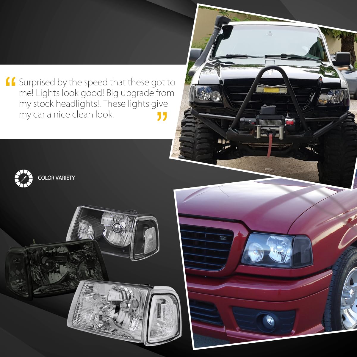 AUTOZENSATION Black Crystal Headlights & Corner Lights Turn Signal Pair Compatible with 2001-2011 Ford Ranger - Upgrade for Enhanced Night Visibility & Style