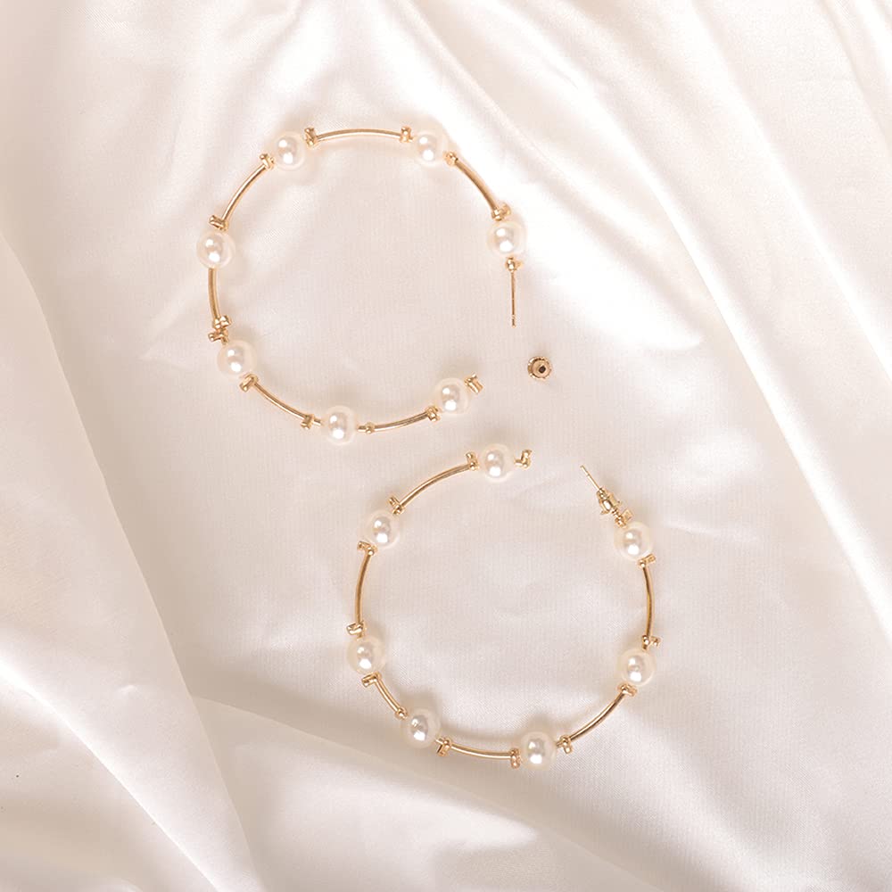 Wiwpar Pearl Hoop Earrings for Women - Elegant Circle Dangle Drop Earrings with Imitation Pearls | Perfect for Weddings, Parties & Everyday Wear (Style 2)