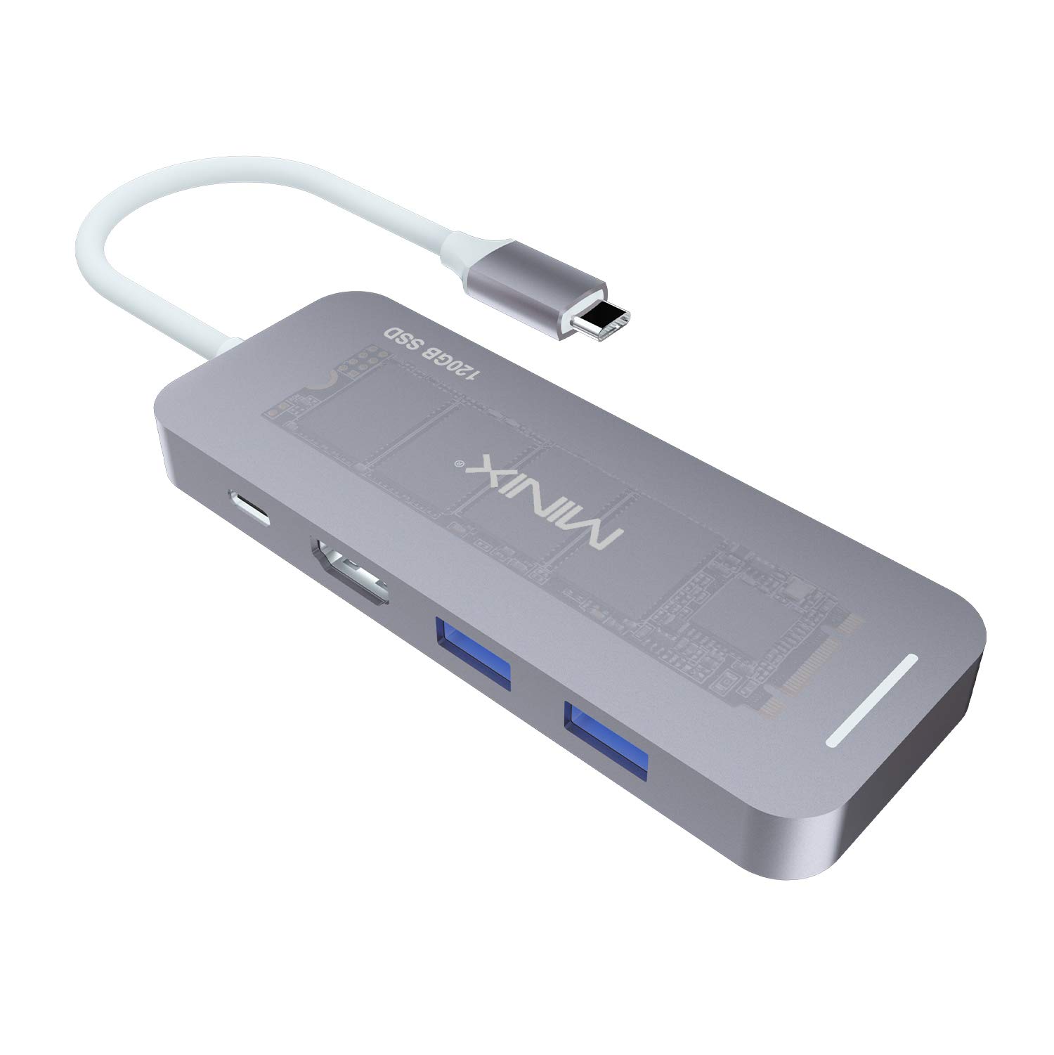 MINIX M.2 SSD Storage Adapter - Aluminum USB-C Multiport Hub with 4K @30Hz Display, 2x USB 3.0 Ports & Power Delivery - Compatible with MacBook Pro/Air (120GB, Space Gray) | Expand Storage for Work, Gaming & Media Editing