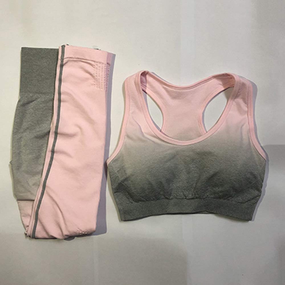 YHWW Women's Yoga Set - Seamless Ombre Leggings & Sports Bra Workout Outfit for Gym, Fitness & Active Wear | Pink | Perfect for Yoga, Running & Training