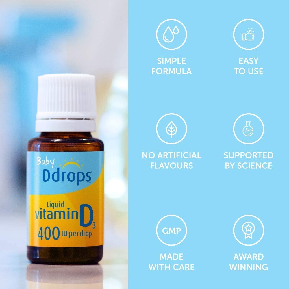 Ddrops Baby Vitamin D3 Liquid Drops - 400 IU per Drop, 90 Drops per Bottle (8-Pack) - Supports Infant Bone Health & Immune System - Perfect for Breastfed Babies & Supplementing Infant Nutrition