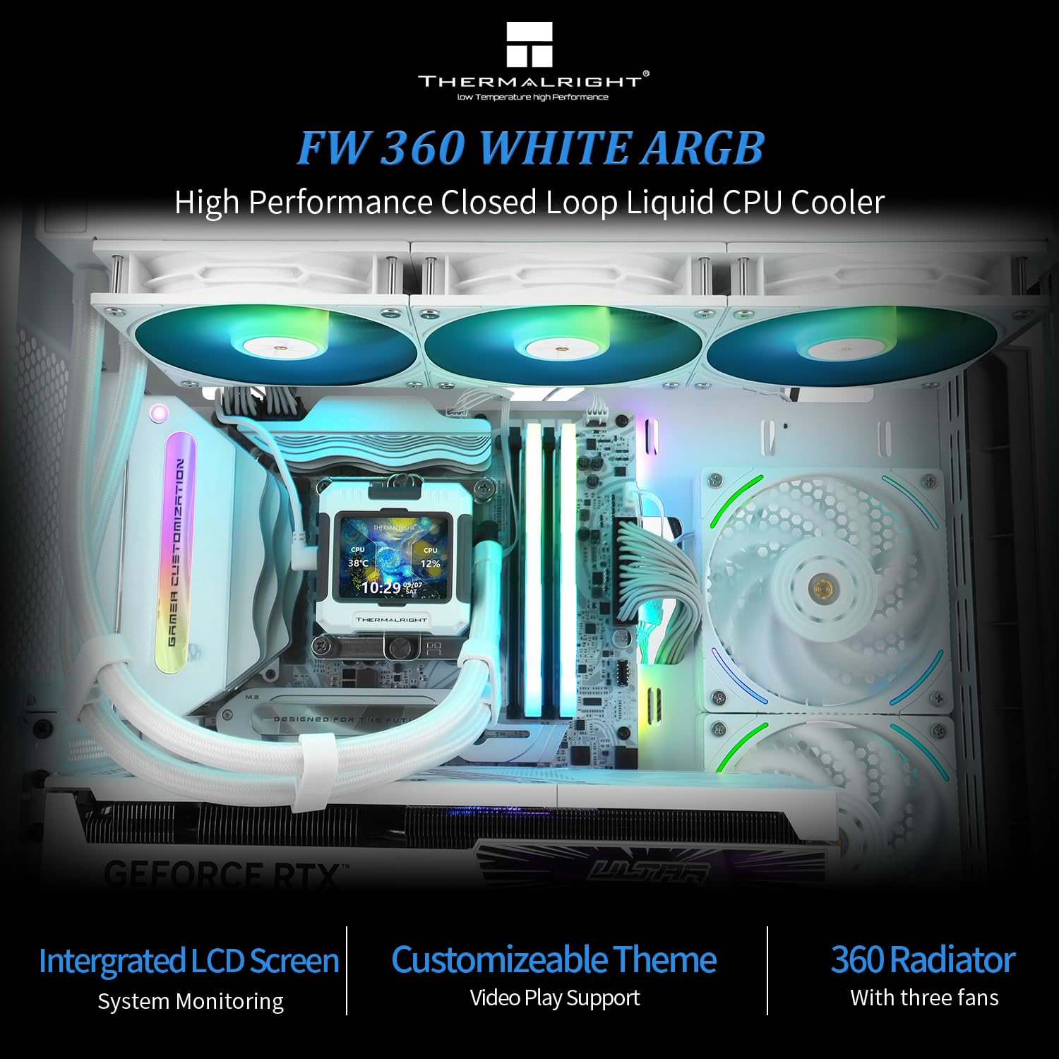 Thermalright FW360 White ARGB CPU Liquid Cooler - 3 PWM Fans 2000RPM, 2.4