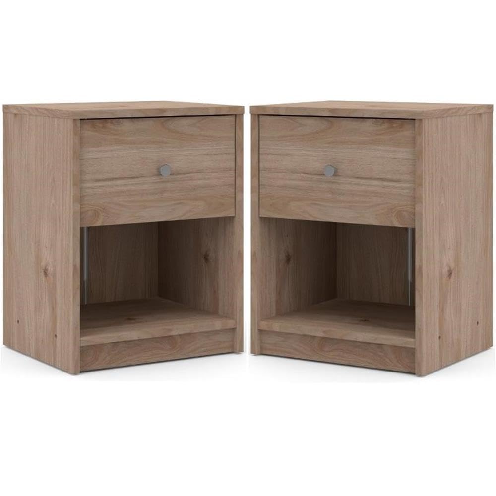 Home Square 2-Piece 1-Drawer Nightstand Set in Jackson Hickory - Modern Bedside Tables for Bedroom, Living Room & Guest Room