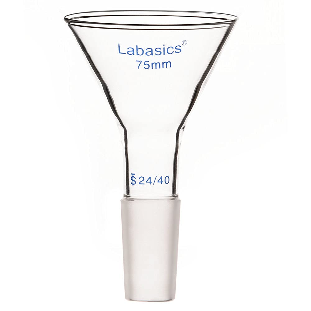 Labasics 75mm Glass Short Stem Powder Funnel with 24/40 Inner Joint - Premium Filter Funnel for Chemistry, Lab Experiments & Essential Oil Distilling (Perfect for Precise Liquid Transfer & Powder Filling)