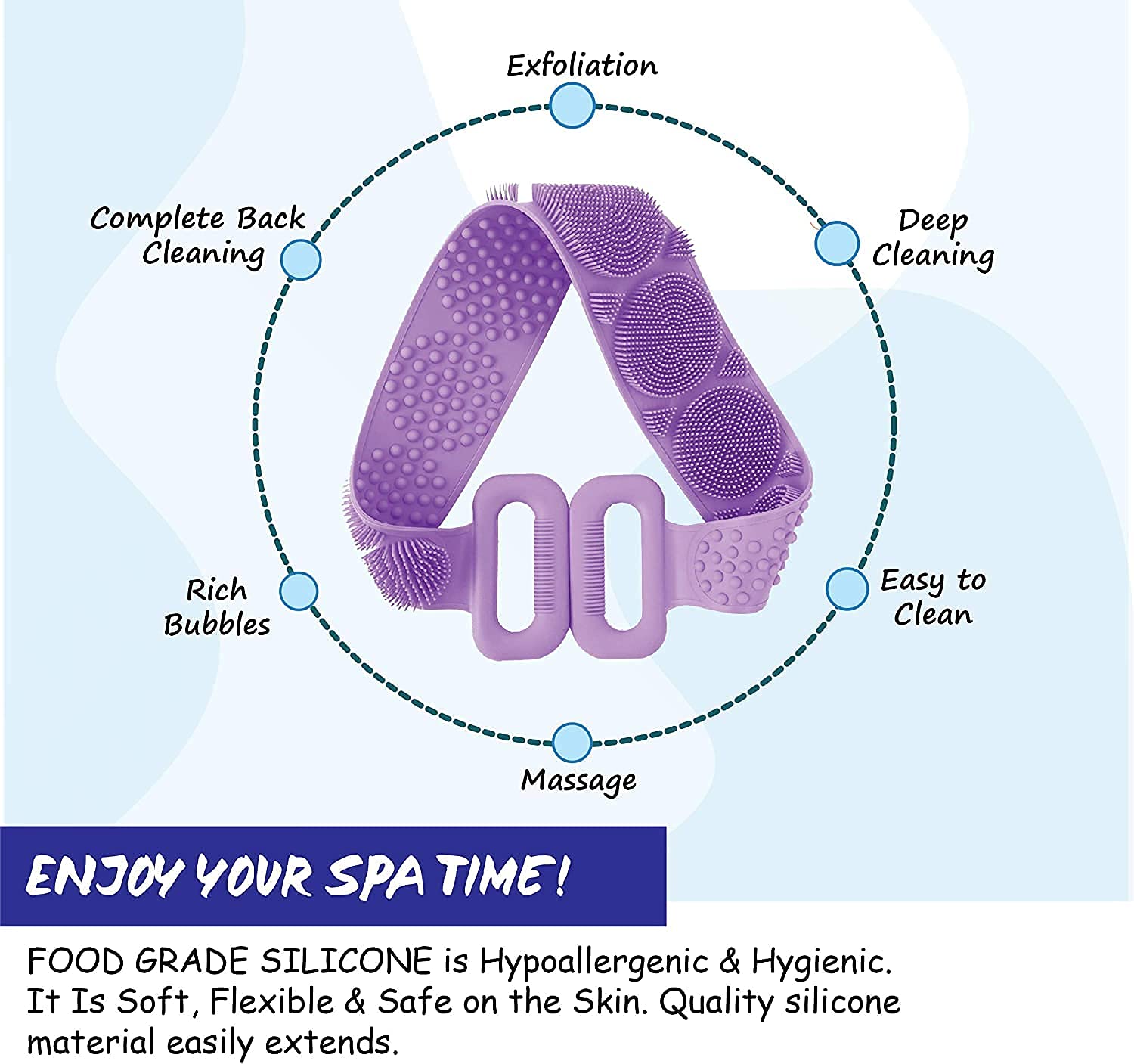 Premium Silicone Body Scrubber & Exfoliating Bath Brush - Long Handle Back Scrubber, Shower Loofah Belt for Deep Cleansing & Skin Exfoliation | Ideal for Hard-to-Reach Areas, Spa Day, and Relaxing Bath Time
