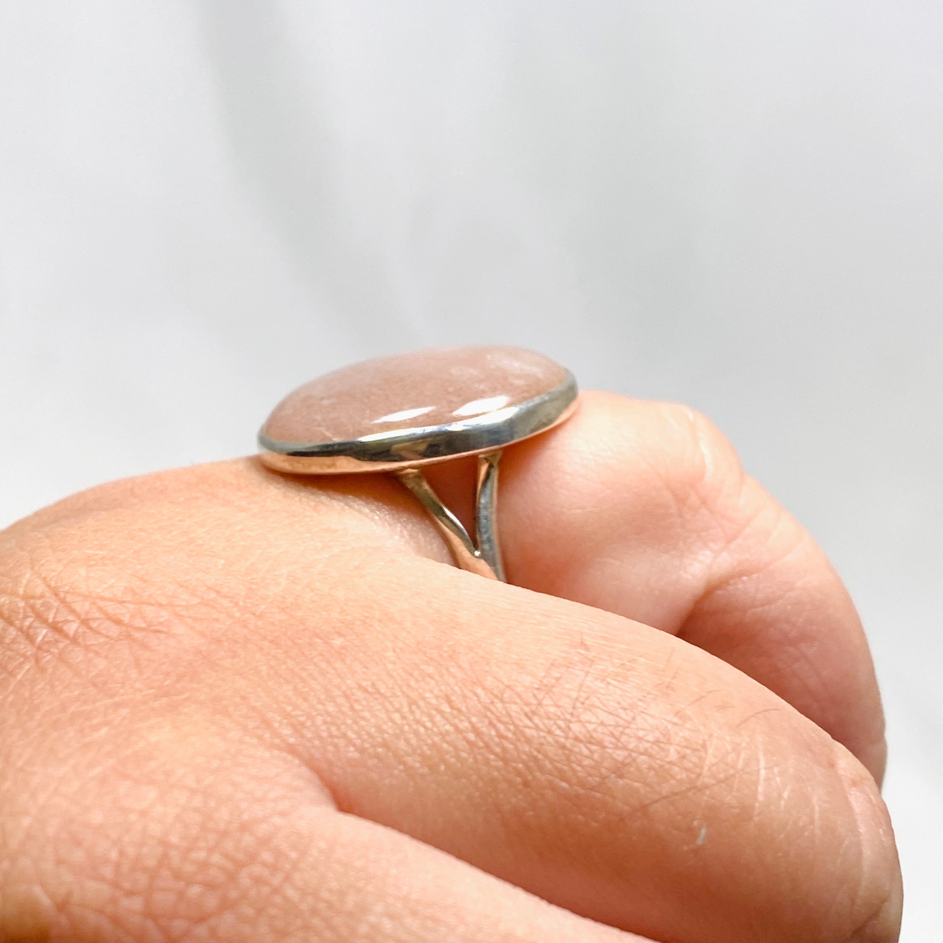 Natural Peach Moonstone Round Ring - Size 10 Silver Jewelry KRGJ2173 | Elegant Boho Gift for Women, Perfect for Weddings & Everyday Wear