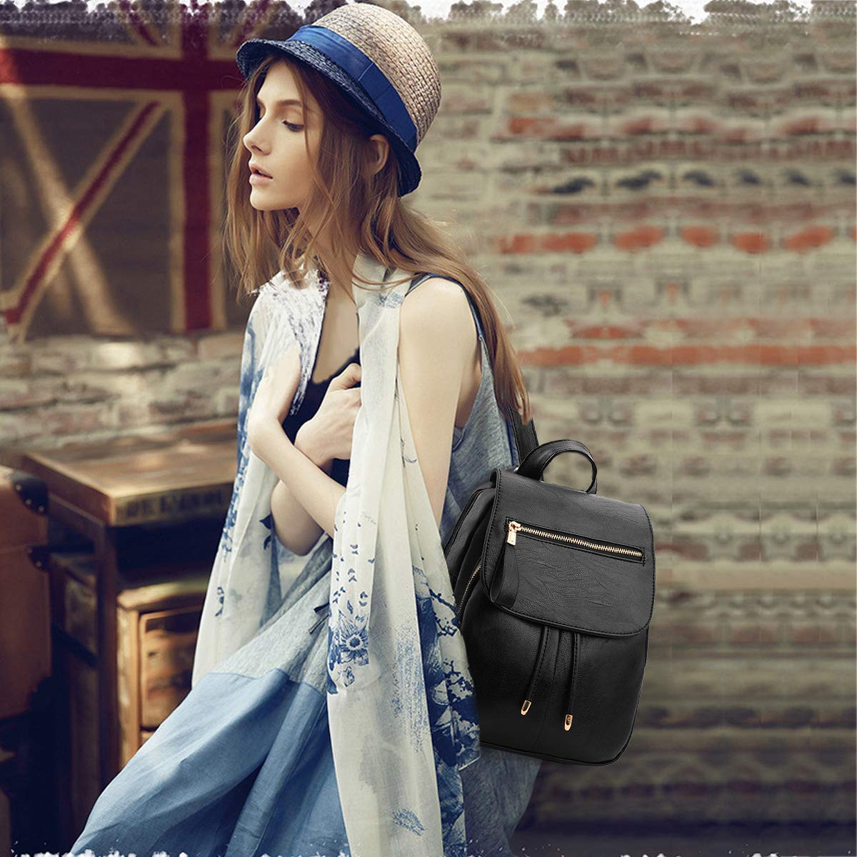 NICOLE&DORIS Women's Fashion Mini Backpack - Faux Leather Shoulder Bag Purse for Ladies & Girls, Black | Perfect for Work, School, Travel & Everyday Use