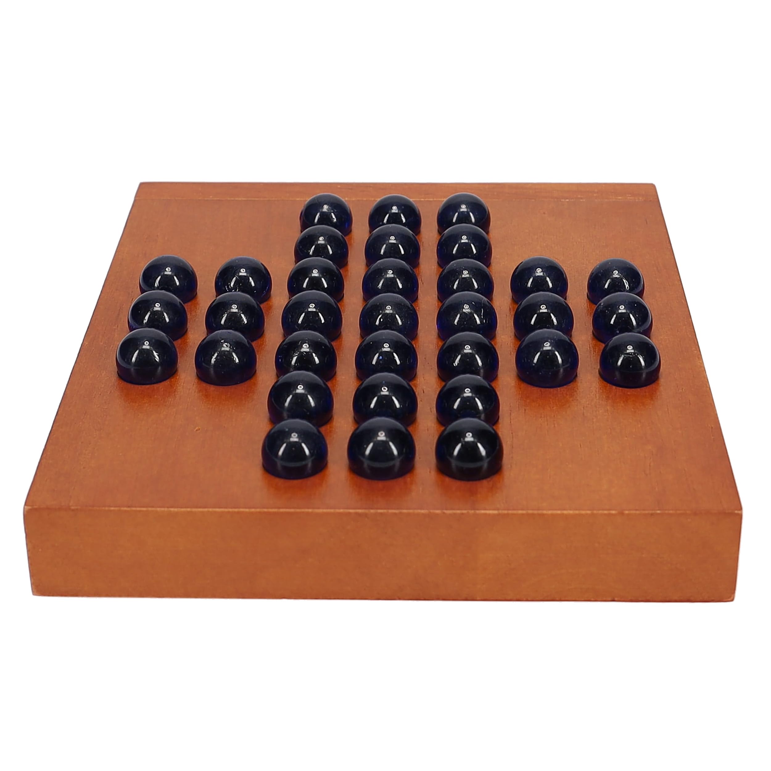 WE Games Marble Solitaire Travel Board Game - 5 Inch Square Wooden Board with 33 Blue Glass Marbles, Magnetic Storage Closure | Classic Solitaire Strategy Game for Adults | Perfect for Travel, Camping & Family Game Nights