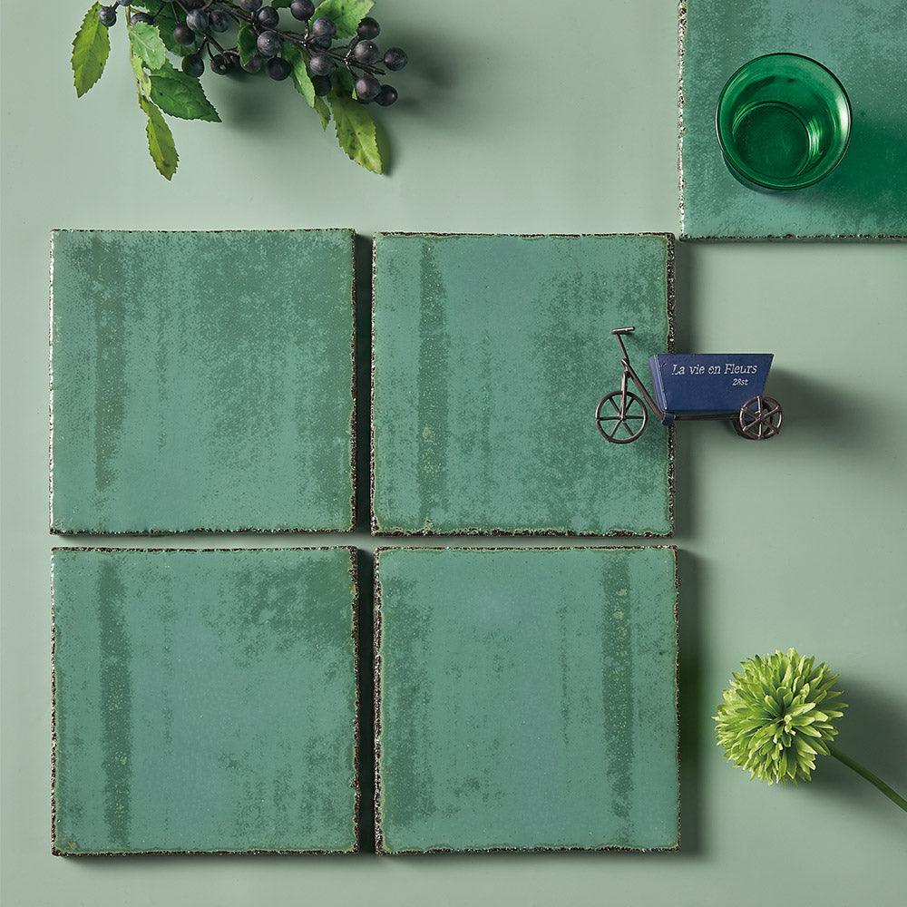 Premium Havana Teal 150x150mm Handmade Zellige Gloss Ceramic Tile - Perfect for Kitchen Backsplash, Bathroom Walls & Mediterranean Style Home Decor