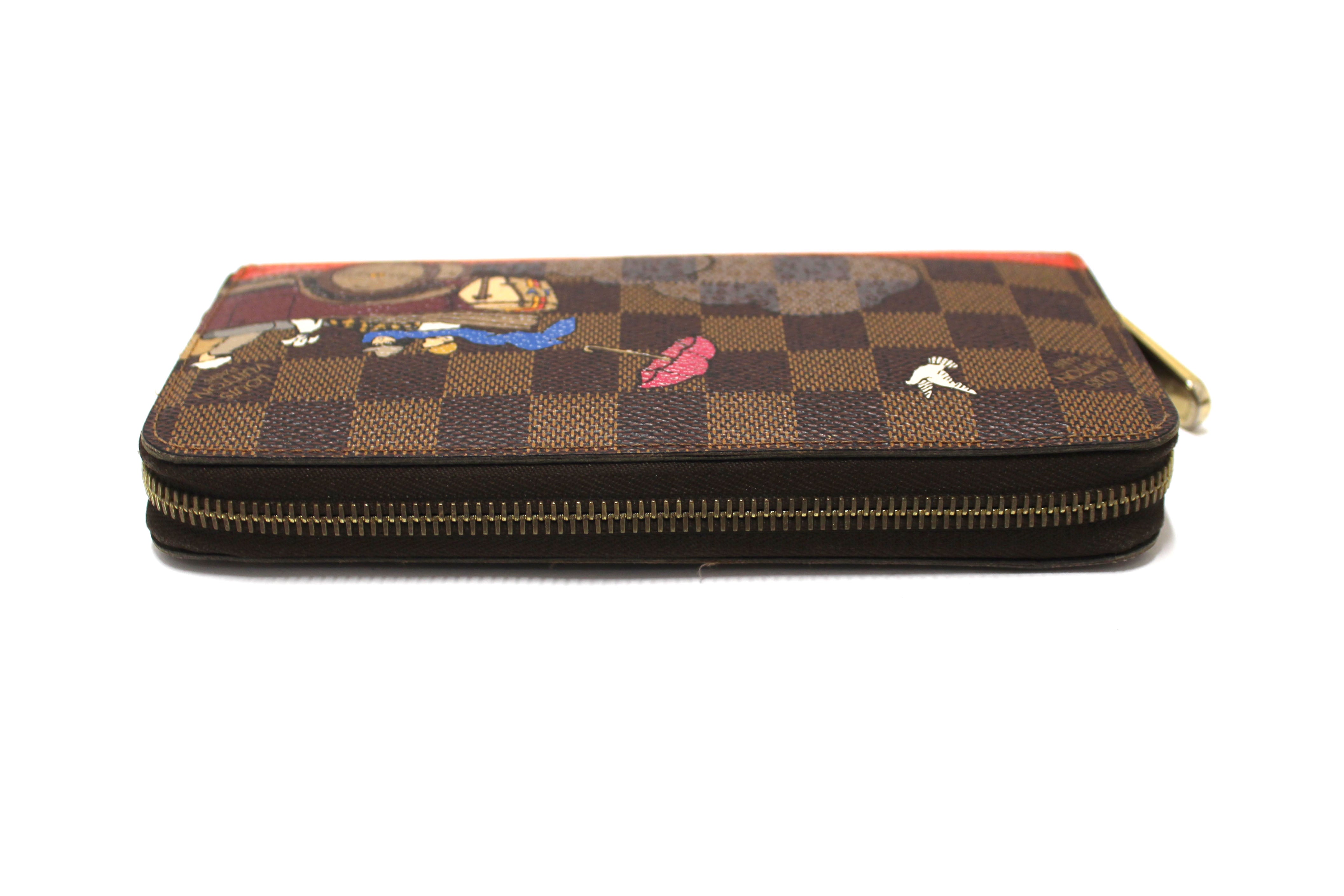 Authentic Louis Vuitton Damier Ebene 2015 Christmas Animation Zippy Wallet Poppy Red - Luxury Designer Wallet for Women, Perfect for Holiday Gifts & Everyday Use