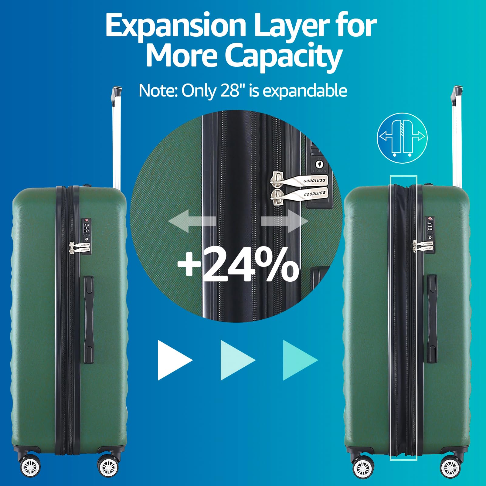 3-Piece Expandable Hardside Luggage Set with 360° Spinner Wheels & TSA Lock - 20