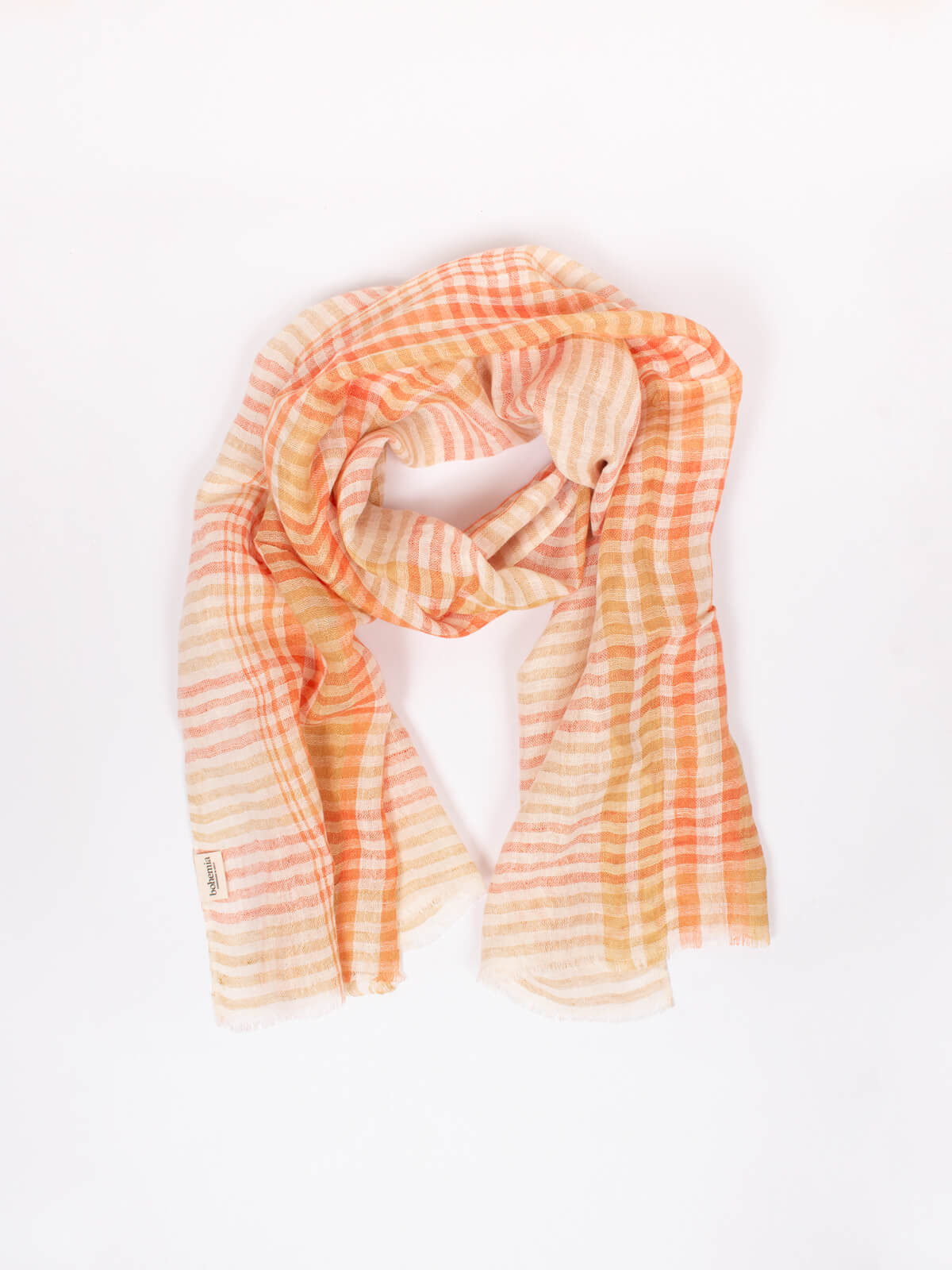 Mustard and Orange Check Linen Scarf - Lightweight Summer Fashion Accessory for Women - Perfect for Beach, Travel, and Casual Outfits
