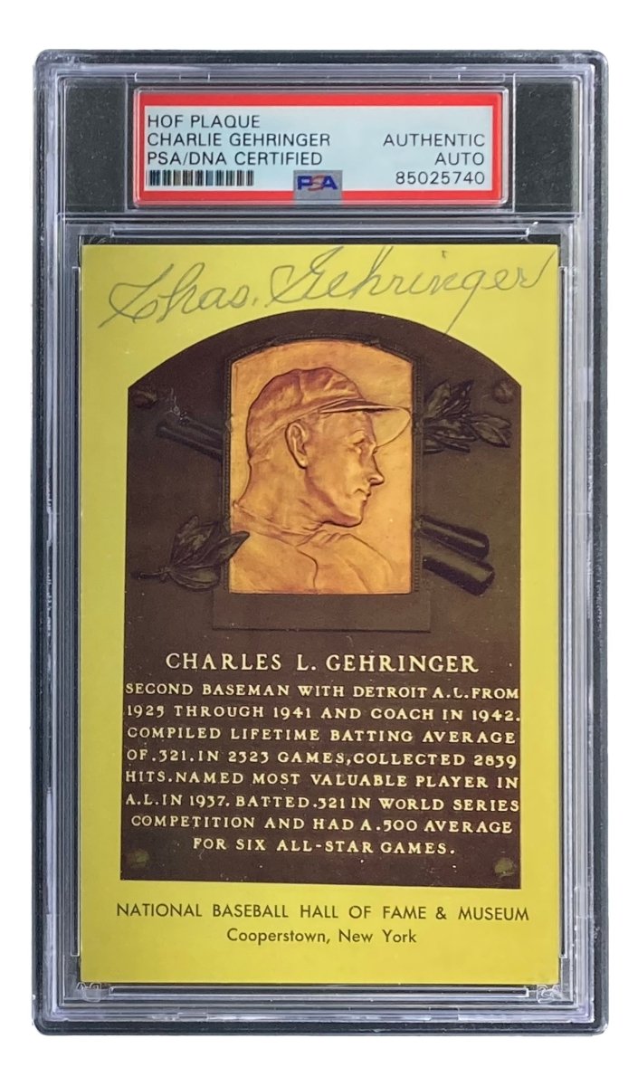 Charlie Gehringer Autographed 4x6 Detroit Tigers Hall of Fame Plaque Card with PSA/DNA Certification #85025740 - Perfect for Baseball Memorabilia Collectors and Detroit Tigers Fans Display