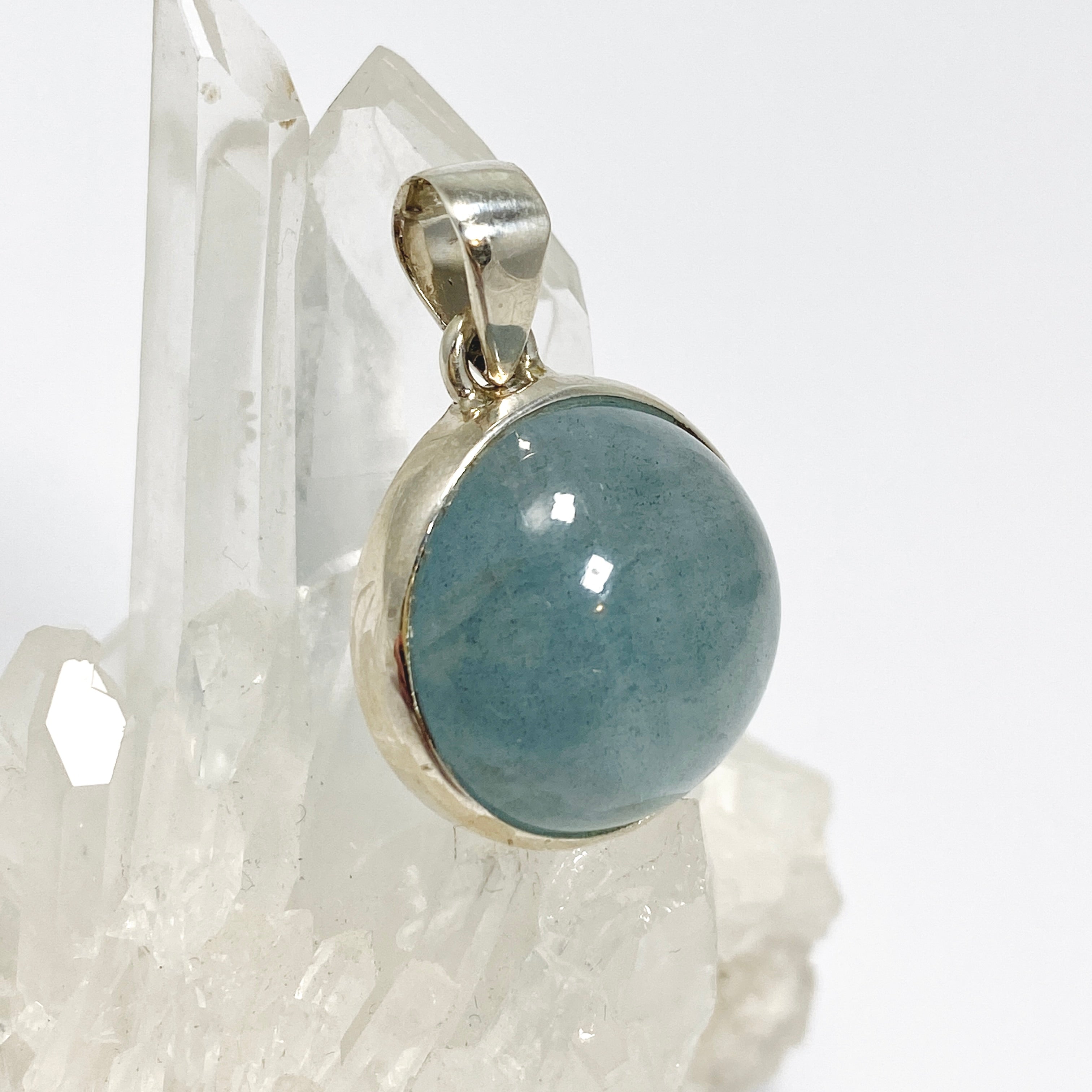 Natural Aquamarine Round Cabochon Pendant Necklace - PPGJ974 | Elegant Blue Gemstone Jewelry for Women, Perfect for Weddings & Special Occasions