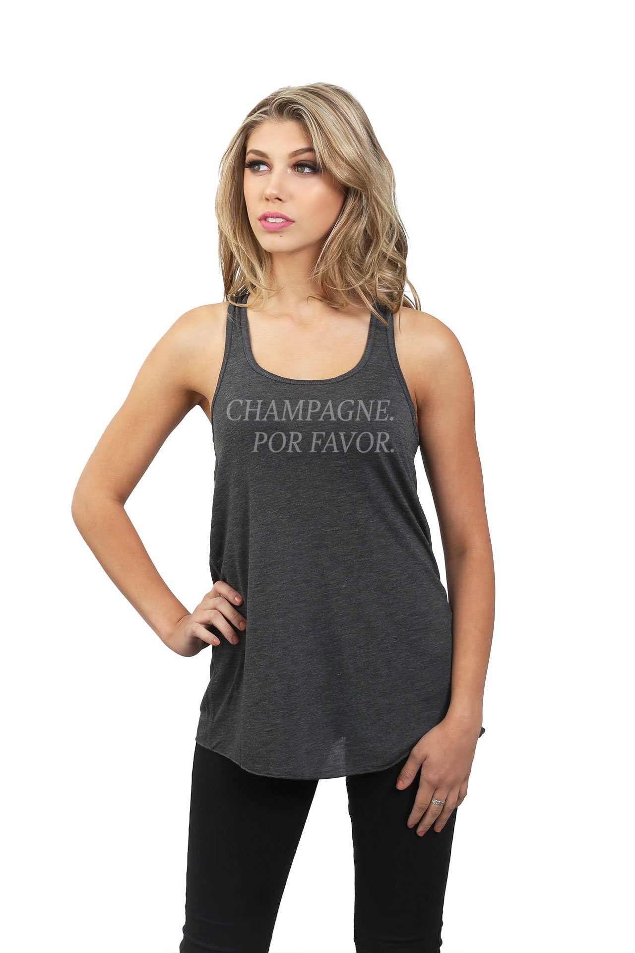 Champagne Por Favor Women's Sleeveless Flowy Racerback Tank Top - Breathable Summer Casual Wear for Beach, Gym & Everyday Outfits