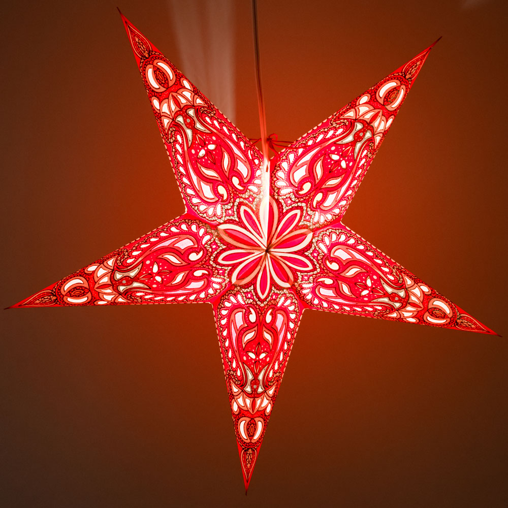24 Pack Red Alaskan Green Glitter Paper Star Lanterns - Hanging Party Decorations for Christmas, Wedding, Baby Shower & Home Decor