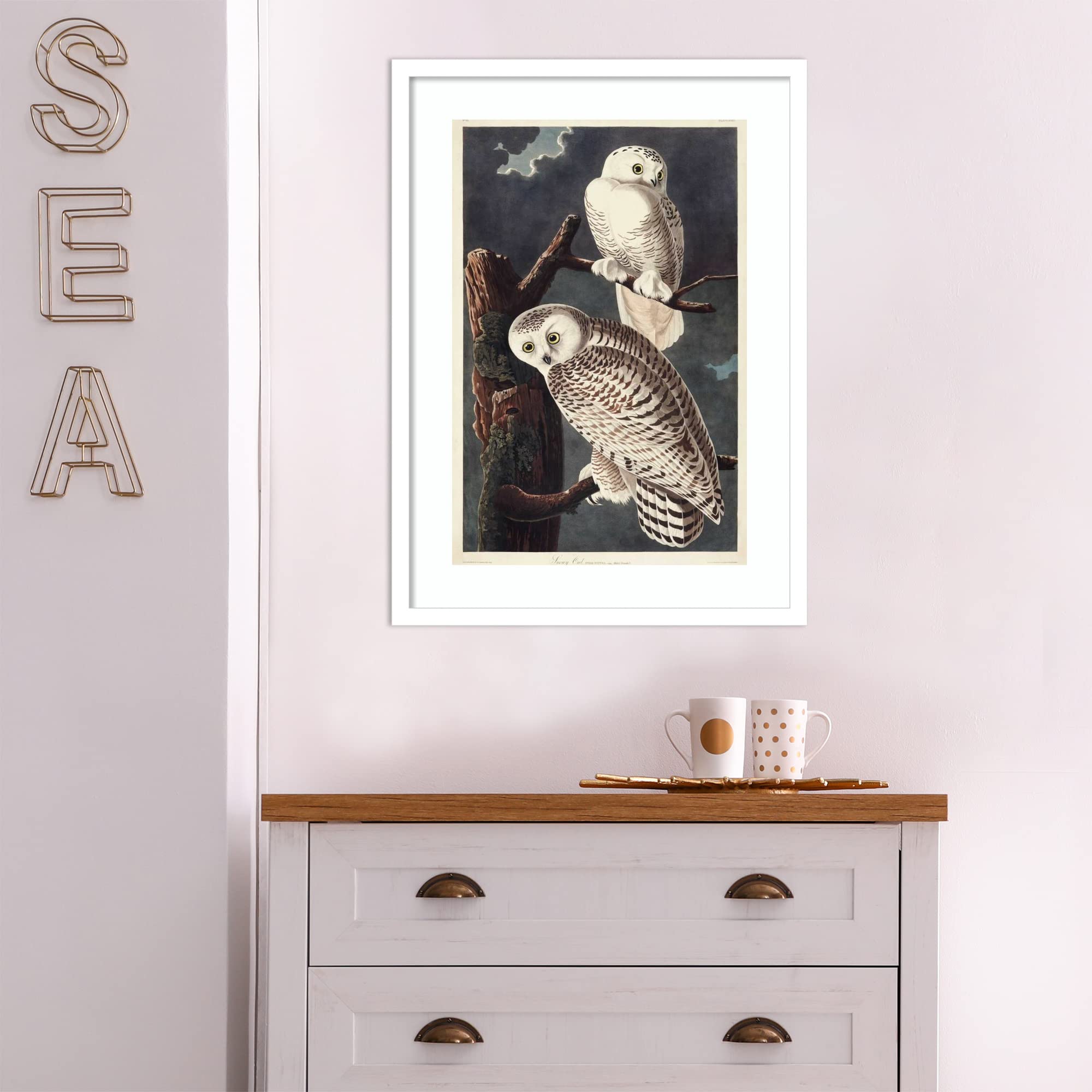 Amanti Art Framed Wall Art Print 25x19 - Snowy Owl by John James Audubon, Wildlife Animal Painting, Museum Quality Classic Decor, Premium Poster Artwork for Living Room, Bedroom, Office & Bathroom - Perfect for Home Decor, Gifts & Interior Design