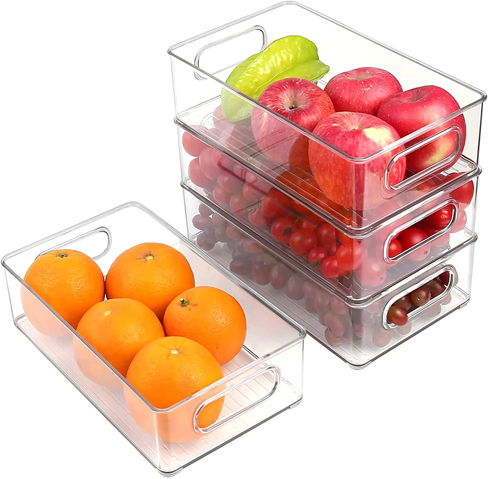 YYDSHEN Clear Stackable Pantry Bins for Refrigerator, Freezer & Kitchen Cabinet - BPA-Free Plastic Food Storage Containers (Large, Yellow) - Perfect for Organizing Fruits, Vegetables, Snacks & Leftovers
