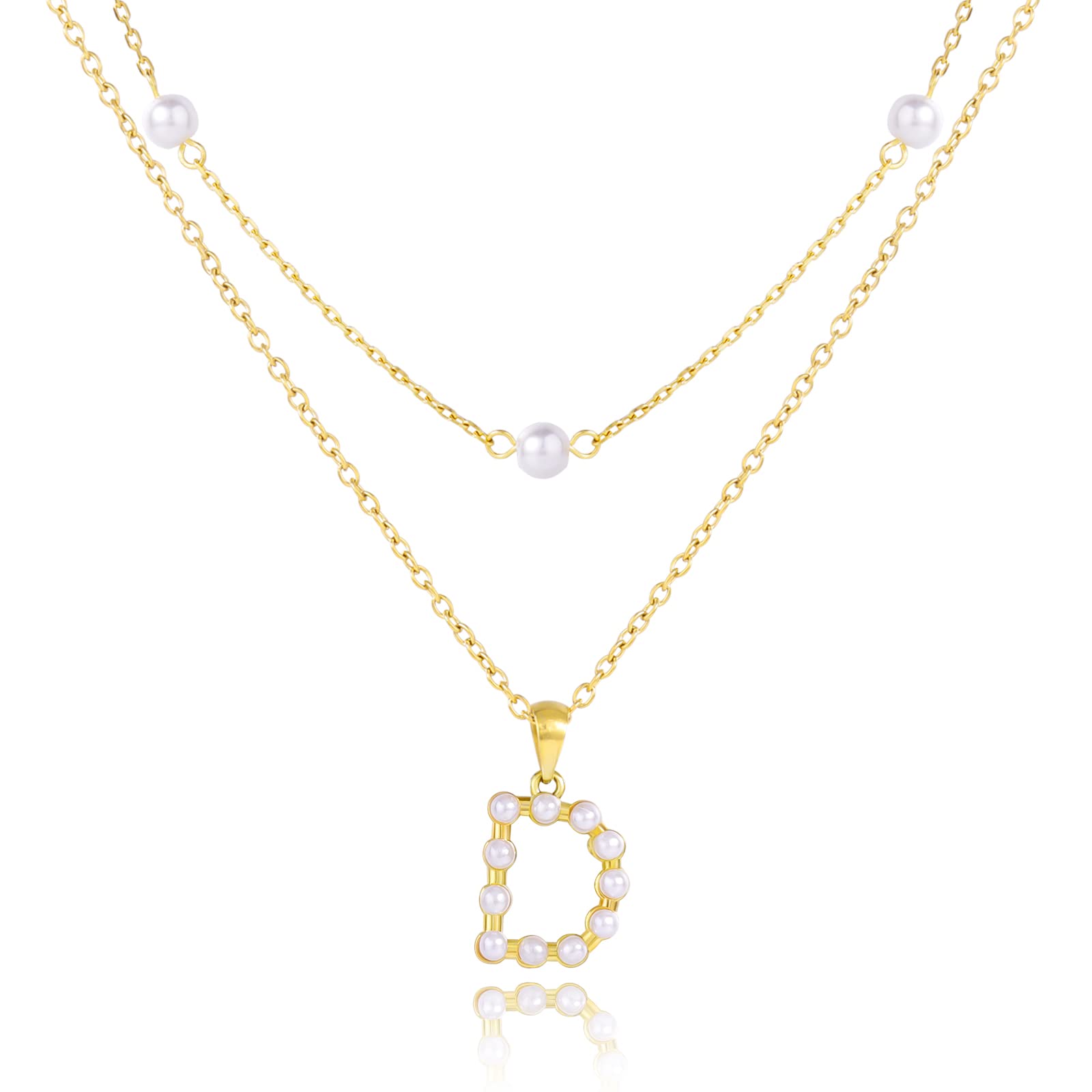 14K Gold Pearl Initial Necklace for Women & Girls - Trendy Dainty Letter Jewelry Gift for Teens - Layered Link Chain Necklace - Perfect for Birthdays, Graduation & Everyday Elegance