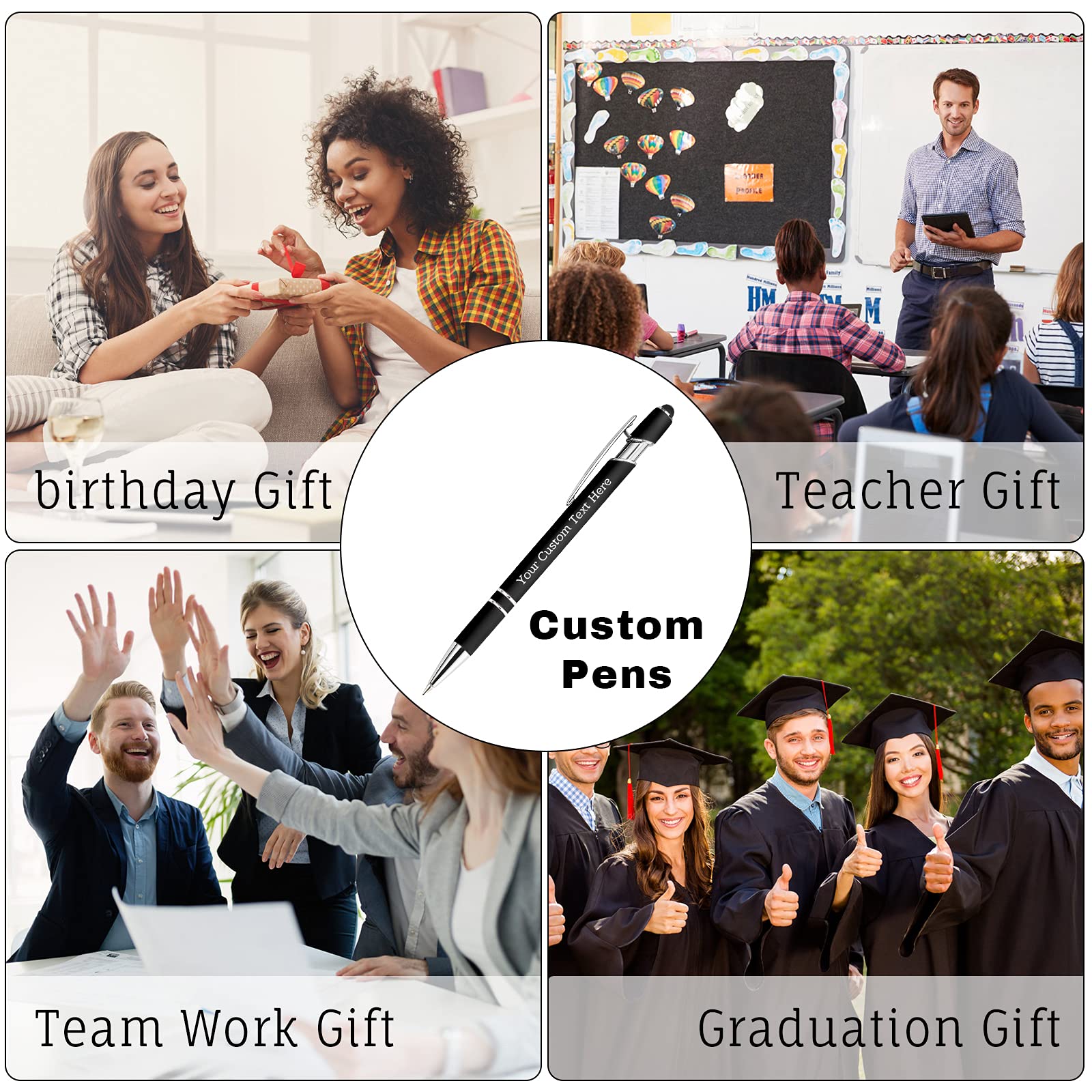 300 Pcs Personalized Custom Pens Bulk - Free Engraving with Name/Message - Custom Ballpoint Pens & Stylus for Business, Office, Graduation Gifts - Ideal for Men, Women, Christmas & Birthday Presents (Black) - Perfect for Corporate Events, Promotions & Special Occasions