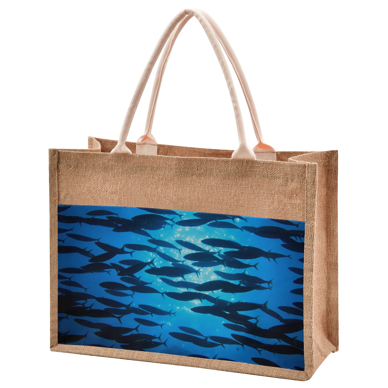 Sinestour Eco-Friendly Jute Tote Bag - Natural Burlap Reusable Grocery Bag with Sturdy Handles | Perfect for Beach Trips, Farmers Market & Sustainable Shopping