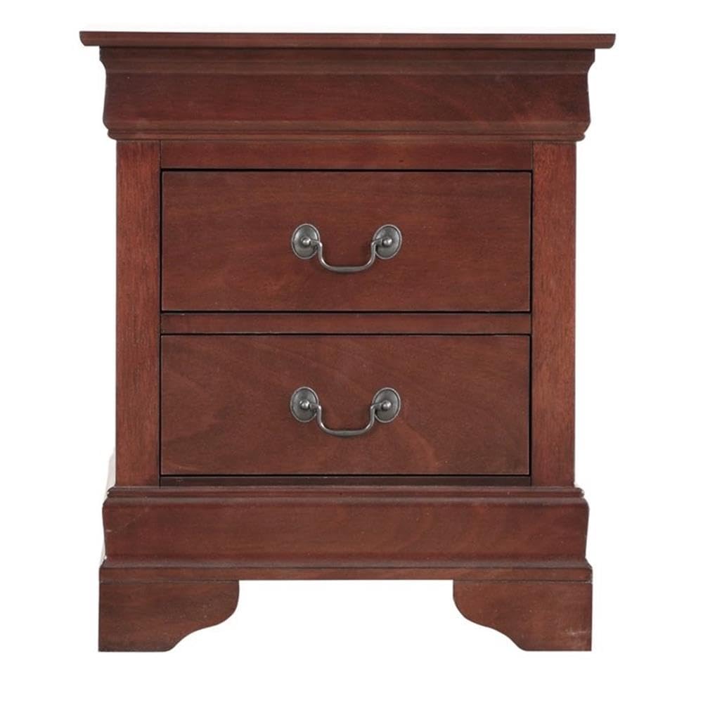 Glory Furniture Lewis 2-Drawer Wood Nightstand, Cherry Finish - Solid Wood Bedside Table for Bedroom, Living Room & Guest Room Storage