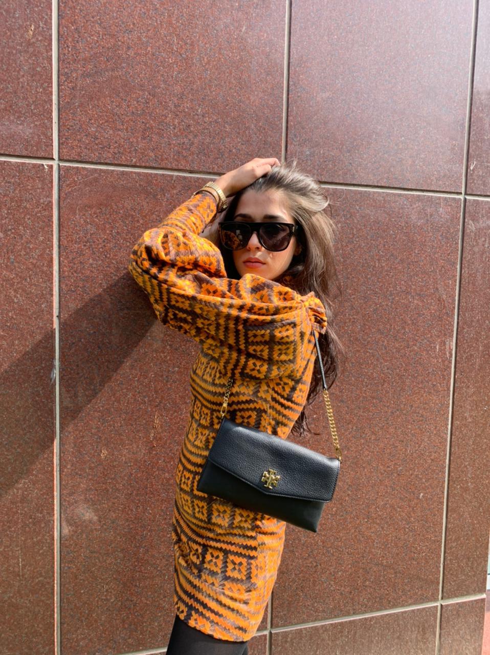 Stylish Tangerine & Chocolate Basket Print Short Sleeve Dress - Perfect for Summer Outings, Beach Vacations & Casual Dates