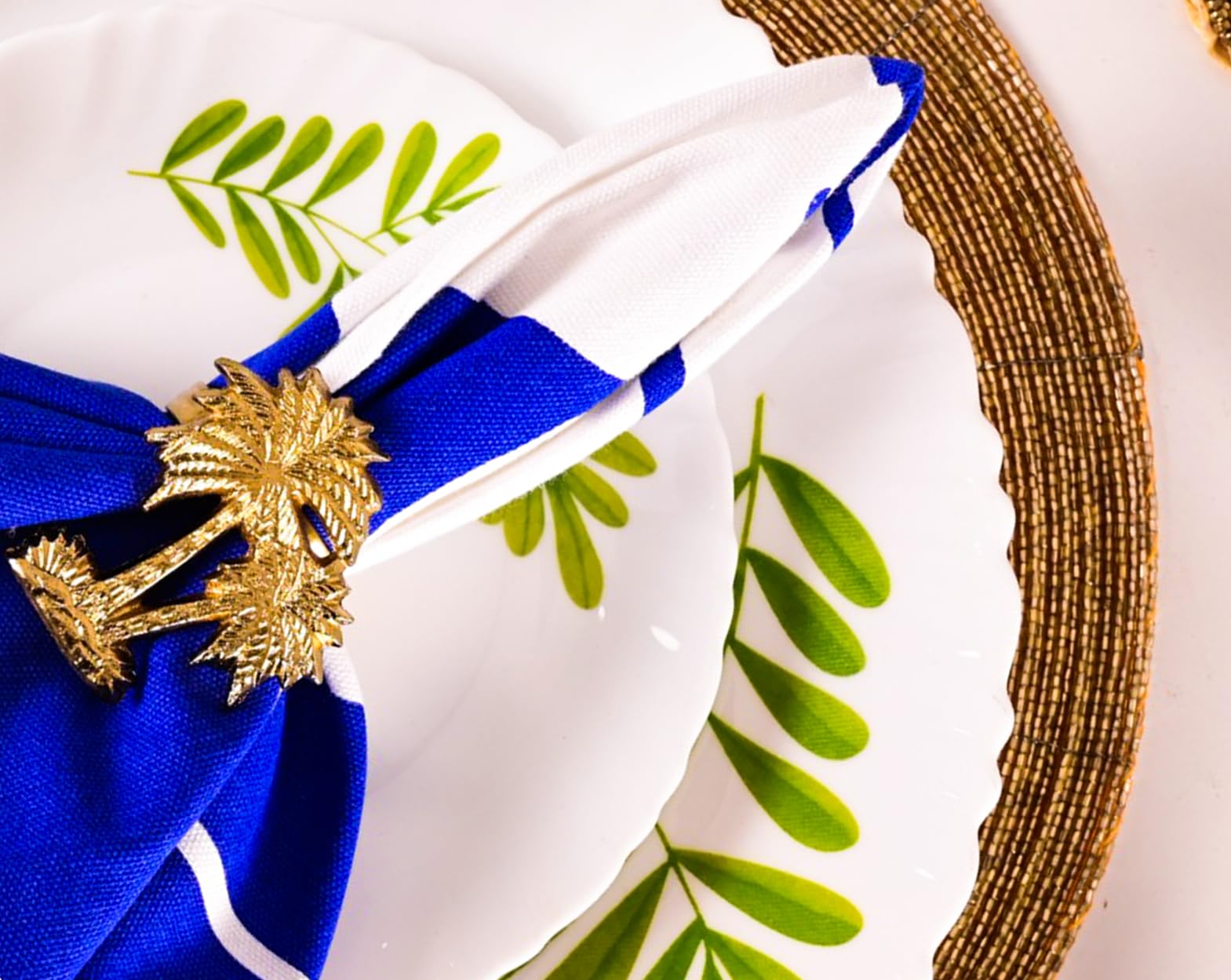 12 Pack Gold Palm Tree Napkin Rings - Elegant Metal Napkin Holders for Wedding, Birthday, Christmas & Holiday Table Decor - Perfect for Beach Themed Parties & Tropical Dinner Settings