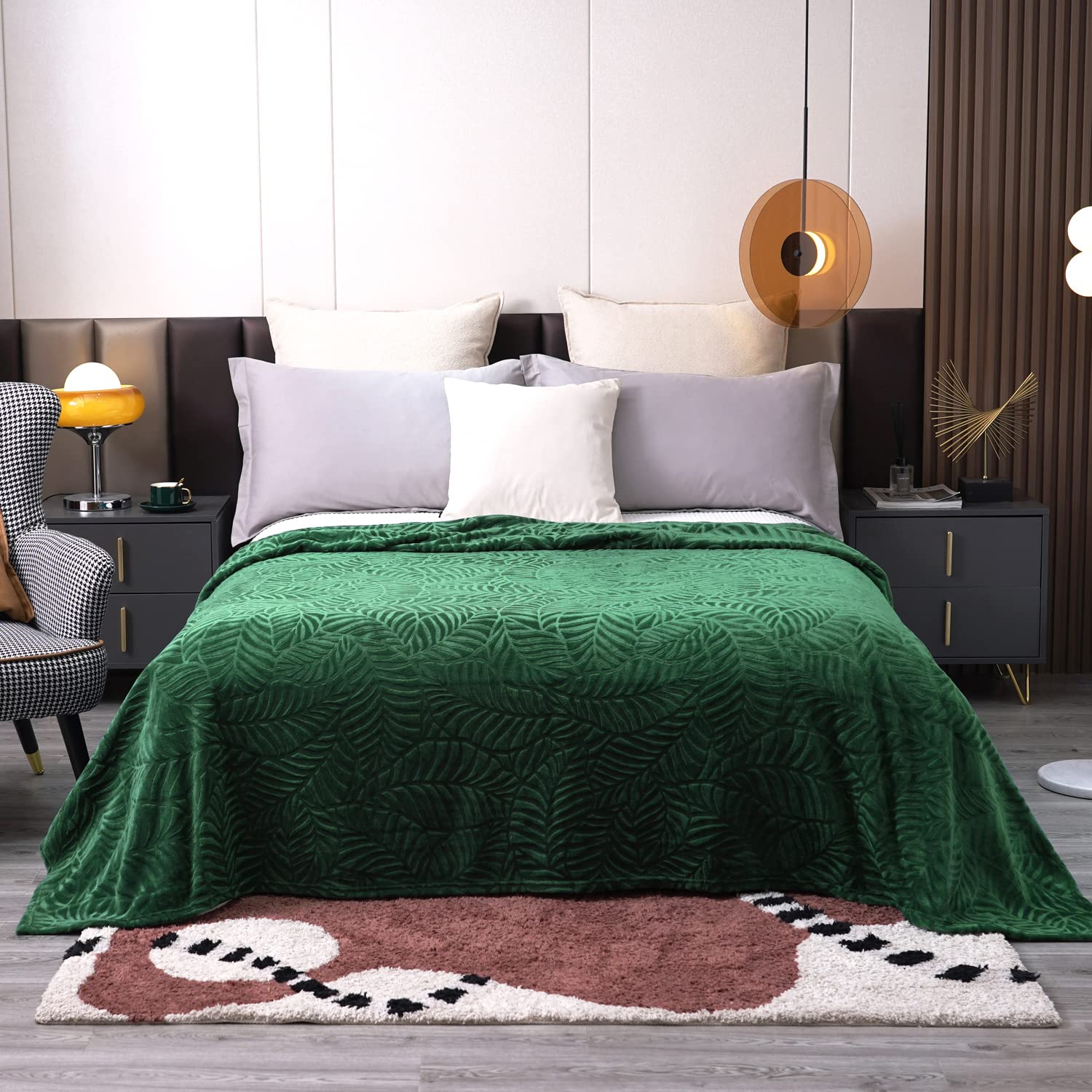 SOCHOW Ultra Soft Flannel Fleece Throw Blanket - Lightweight Cozy Warm Plush Blanket with Leaves Texture for Bed, Couch & Sofa - 60 x 80 Inches Olive Green - Perfect for Winter Nights, Movie Time & Home Decor