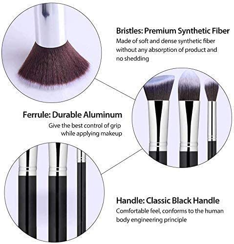 Soft Bristle 10-Piece Black Makeup Brush Set with Pink Beauty Blender - Perfect for Professional & Home Makeup