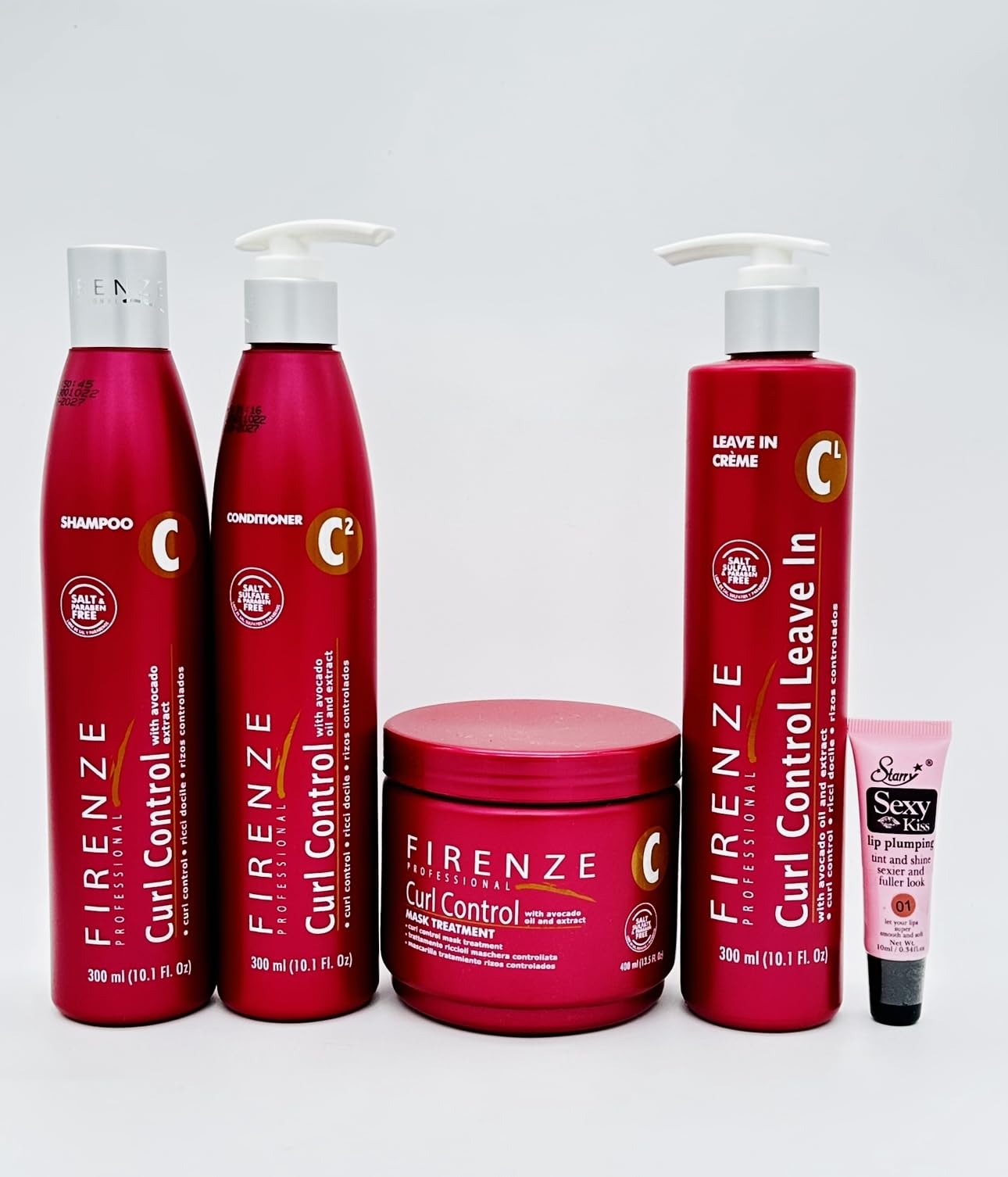 **Curl Control Shampoo & Conditioner Set (10.1 oz) with Leave-In Cream (10.1 oz) & Hair Mask Treatment (13.5 oz) - Includes Free Starry Lip Plumping Gloss (10ml) for Hydrated, Defined Curls - Perfect for Daily Hair Care & Special Occasions**