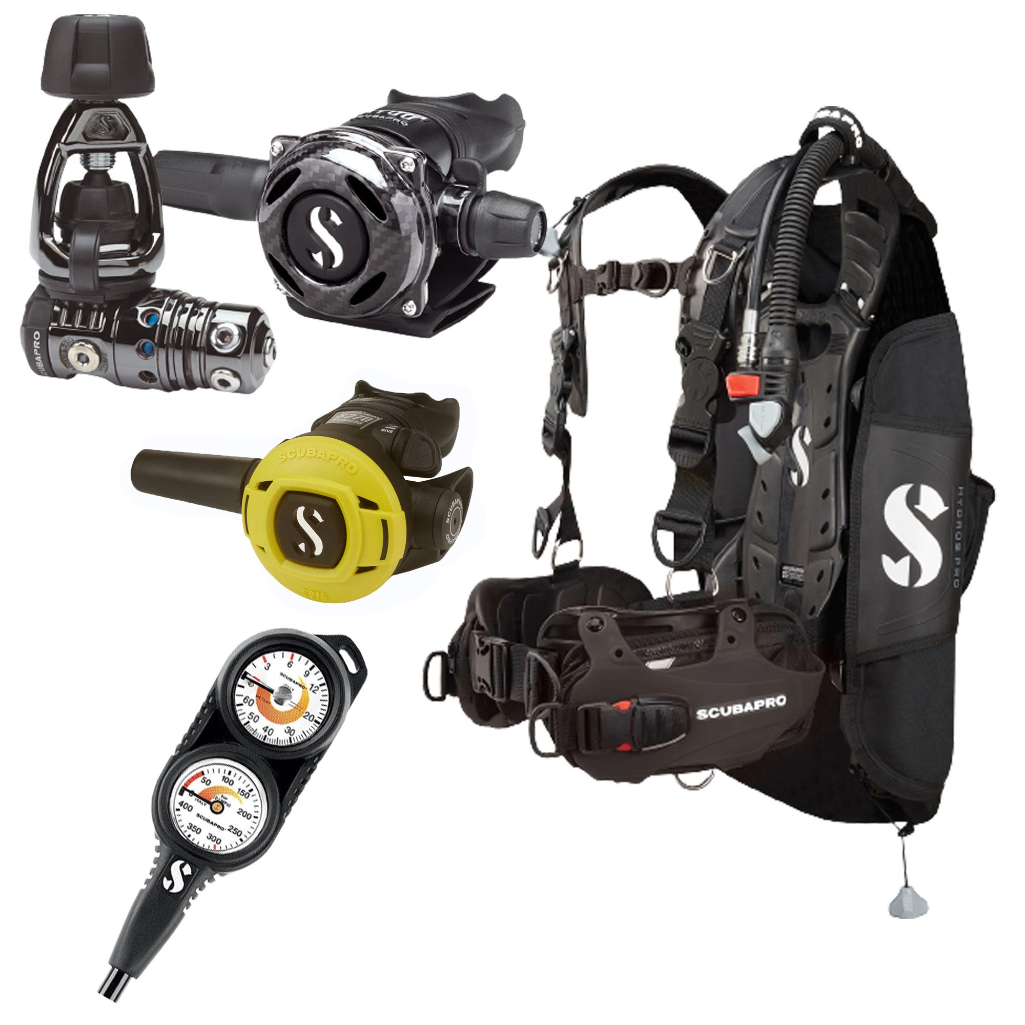 Scubapro MK25 A700 Carbon Black Tech Hydros Pro Scuba Diving Regulator Set - Perfect for Deep Sea Diving and Professional Underwater Exploration