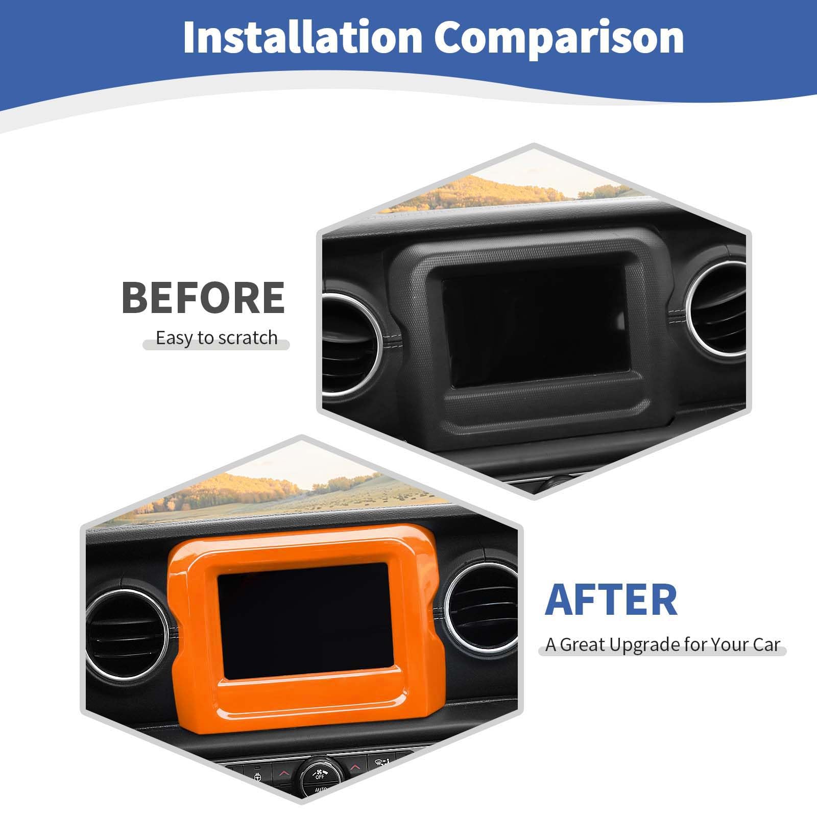 Jeep JL Center Console Radio Display Panel Trim Cover - Compatible with Jeep Wrangler JL/JLU & Gladiator JT (2018-2023) - Orange Interior Accessories for 7