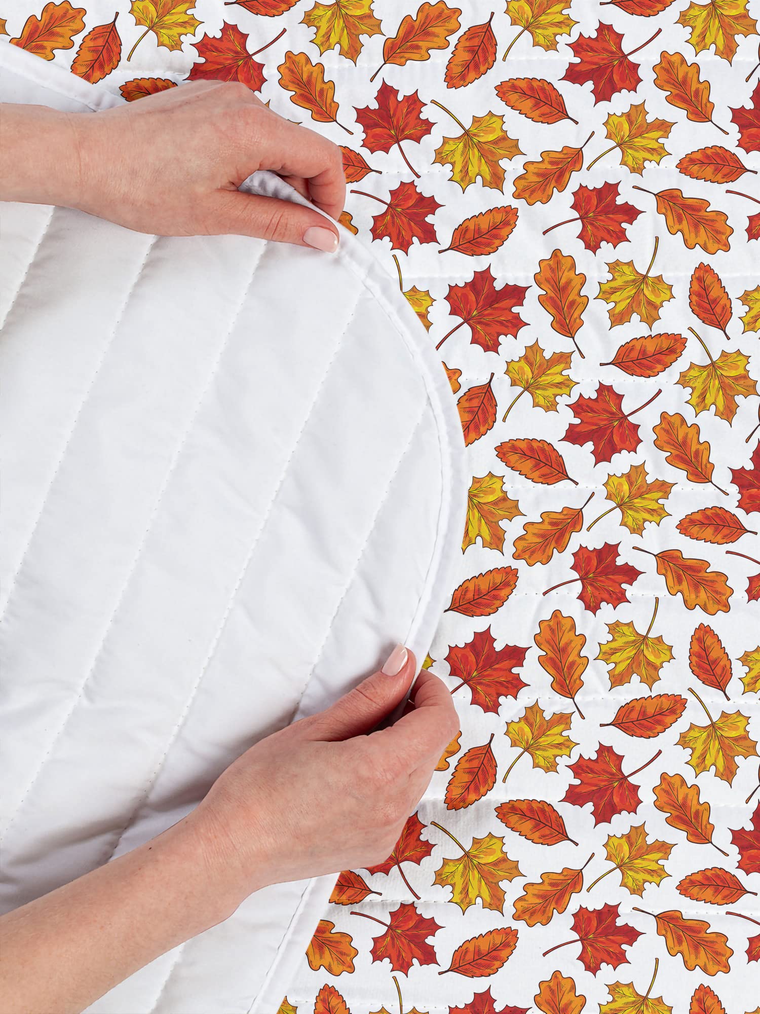 Ambesonne Maple Leaf Microfiber Bedspread Set - King Size Eco-Friendly Forest Silhouette Design in White Burgundy Yellow | Soft Comforter with Pillow Shams | Perfect for Fall Season Bedroom Decor & Cozy Autumn Nights
