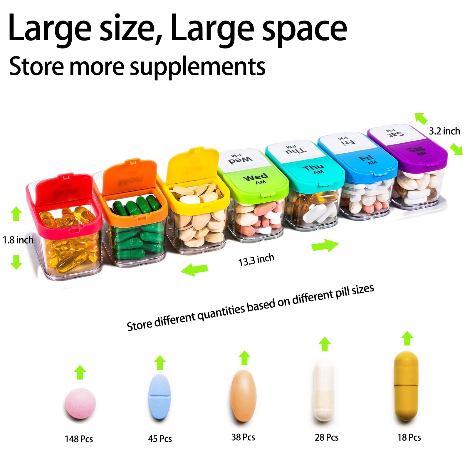 Large Weekly Pill Organizer - 7 Day AM/PM Pill Box with Removable Compartments for Daily Medicine & Supplements | Perfect for Travel, Elderly Care, and Medication Management