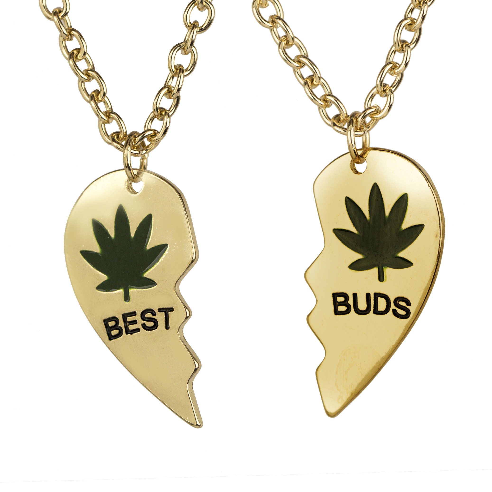 LUX ACCESSORIES Best Buds BFF Heart Necklace Set - Valentine's Day Gift for Best Friends, Couples, and Cannabis Enthusiasts