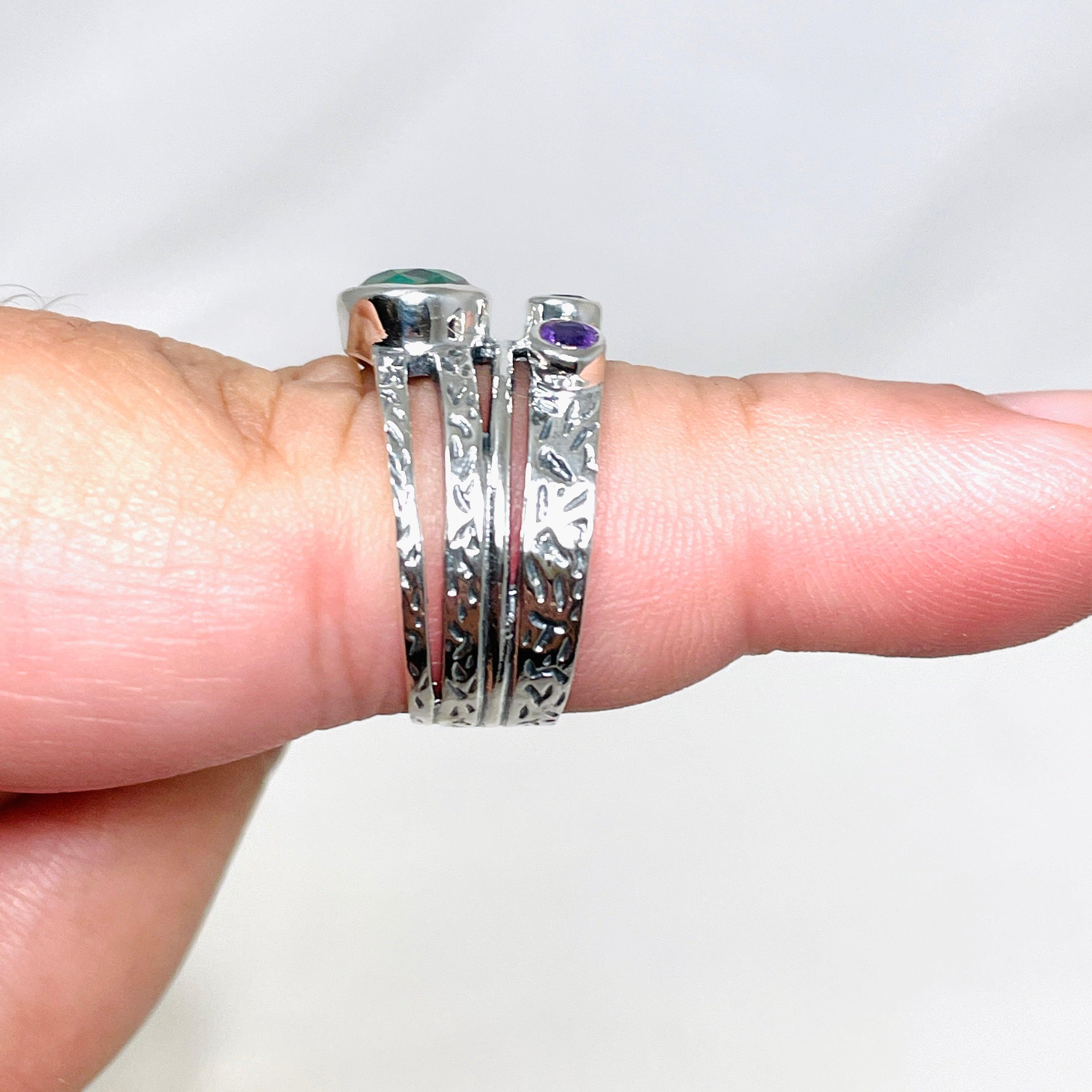 Faceted Mystic Topaz & Amethyst Gemstone Ring R3783 - Elegant Jewelry for Women, Perfect for Weddings, Parties & Special Occasions