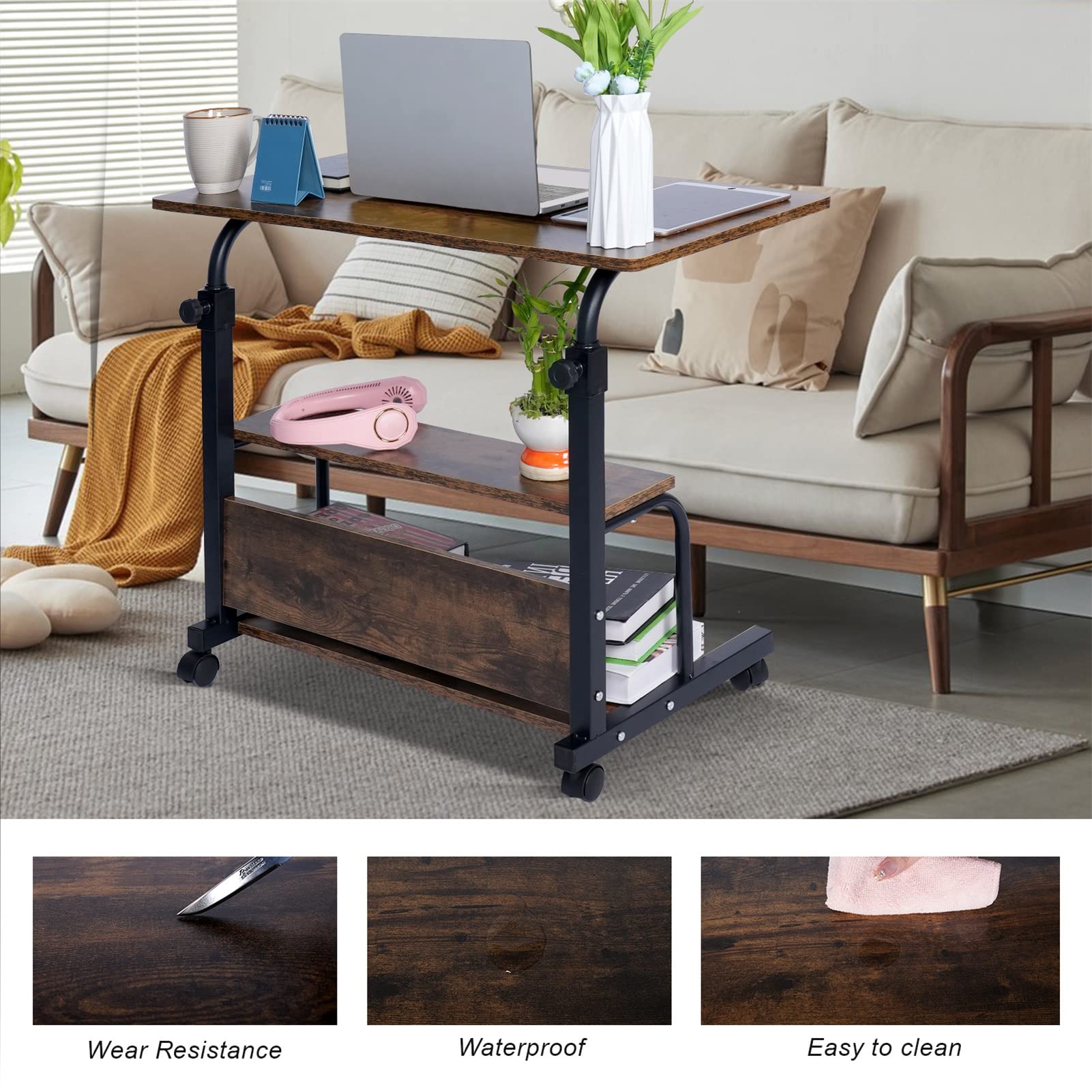 Portable Rolling Standing Desk with Wheels & Storage - 32