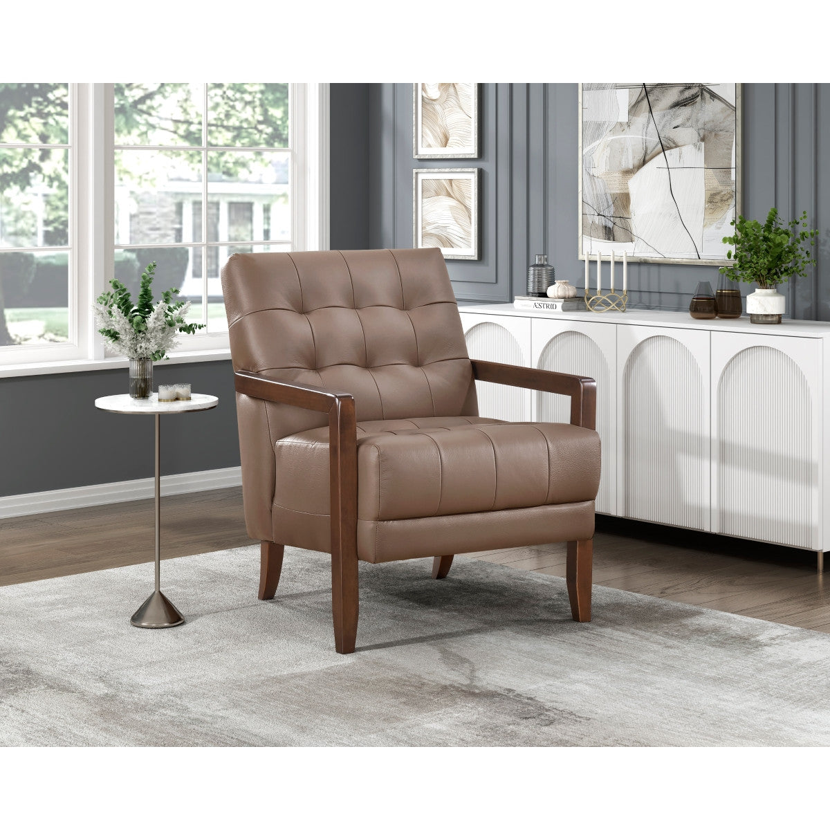 Archam Accent Chair - Modern Brown Upholstered Lounge Chair for Living Room, Bedroom & Office - Comfortable Reading Chair with Sturdy Wooden Legs