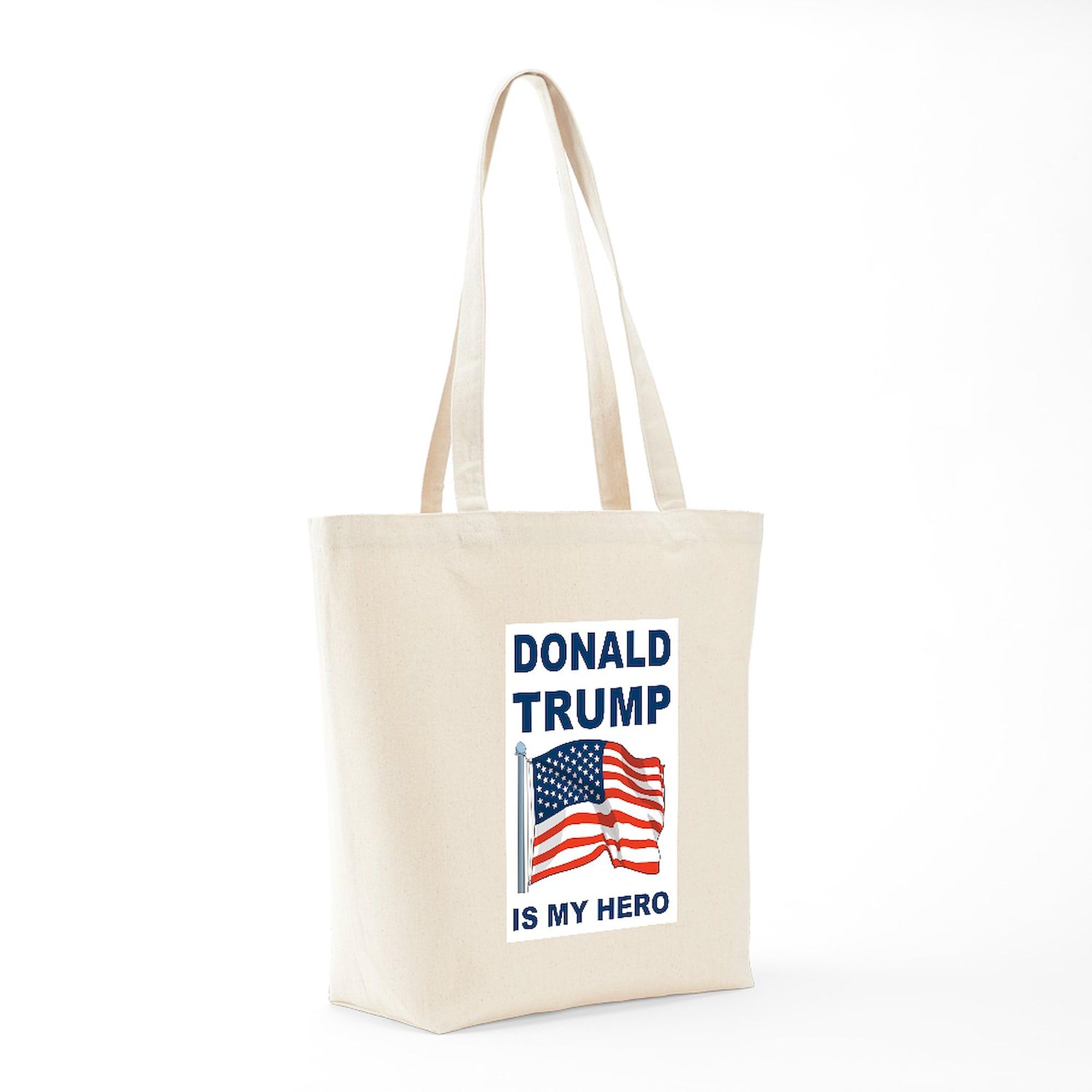 Donald Trump Is My Hero Tote Bag - Natural Canvas Reusable Shopping Bag for Groceries, Beach & Political Events | Eco-Friendly Tote with Patriotic Design