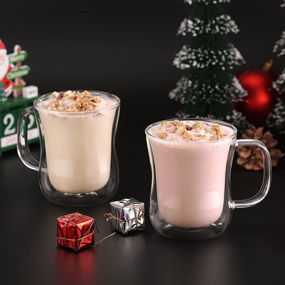 Ecooe 12 oz Double Walled Glass Coffee Mug Set of 2 - Insulated Borosilicate Heat Resistant Cups for Latte, Cappuccino & Tea - Perfect for Home, Office & Gifts