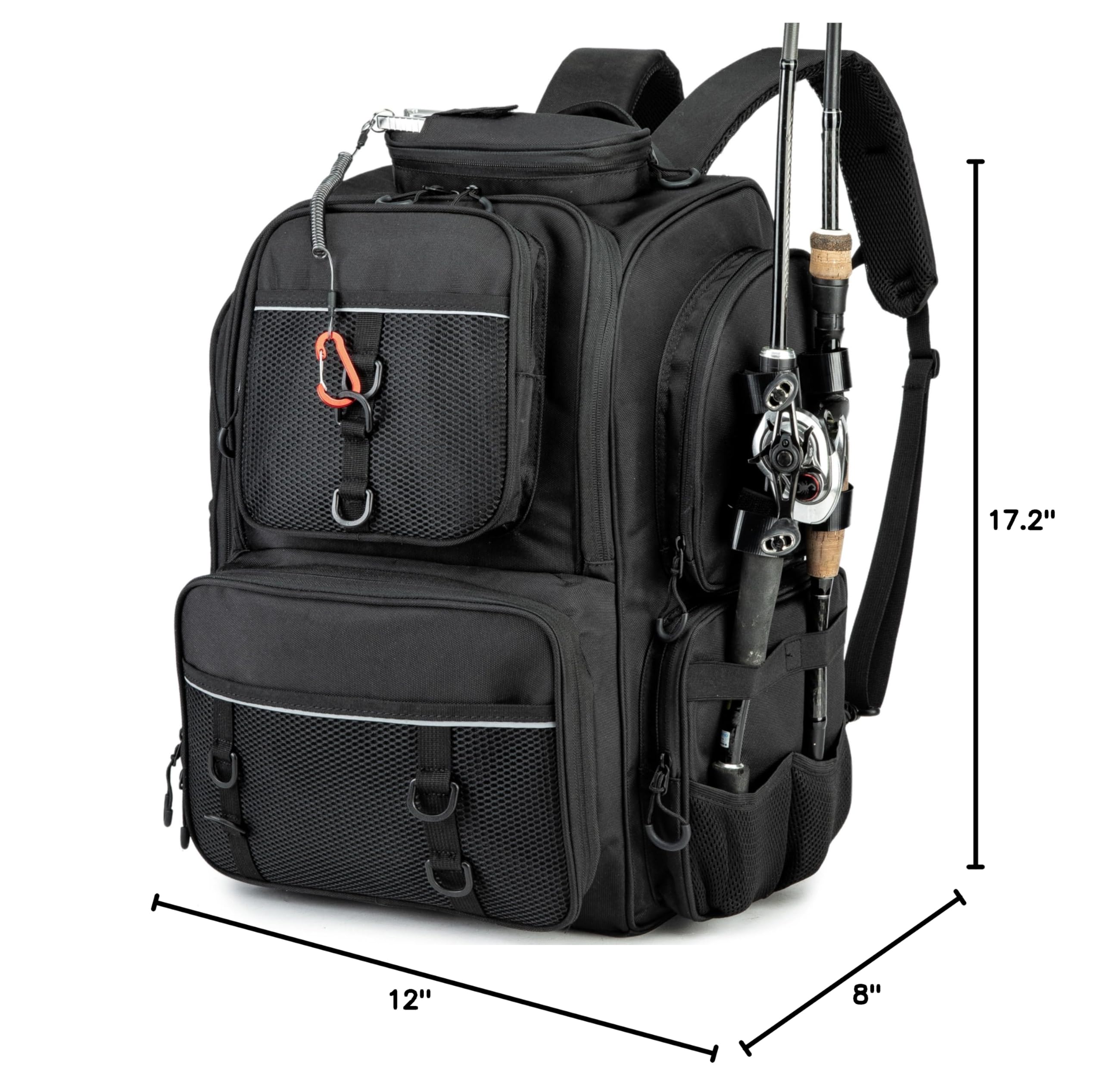 42L Waterproof Fishing Backpack with Rod Holder, Adjustable Partition & Insulated Liner - Lightweight Large Hiking Pack for Outdoor Adventures, Camping & Travel