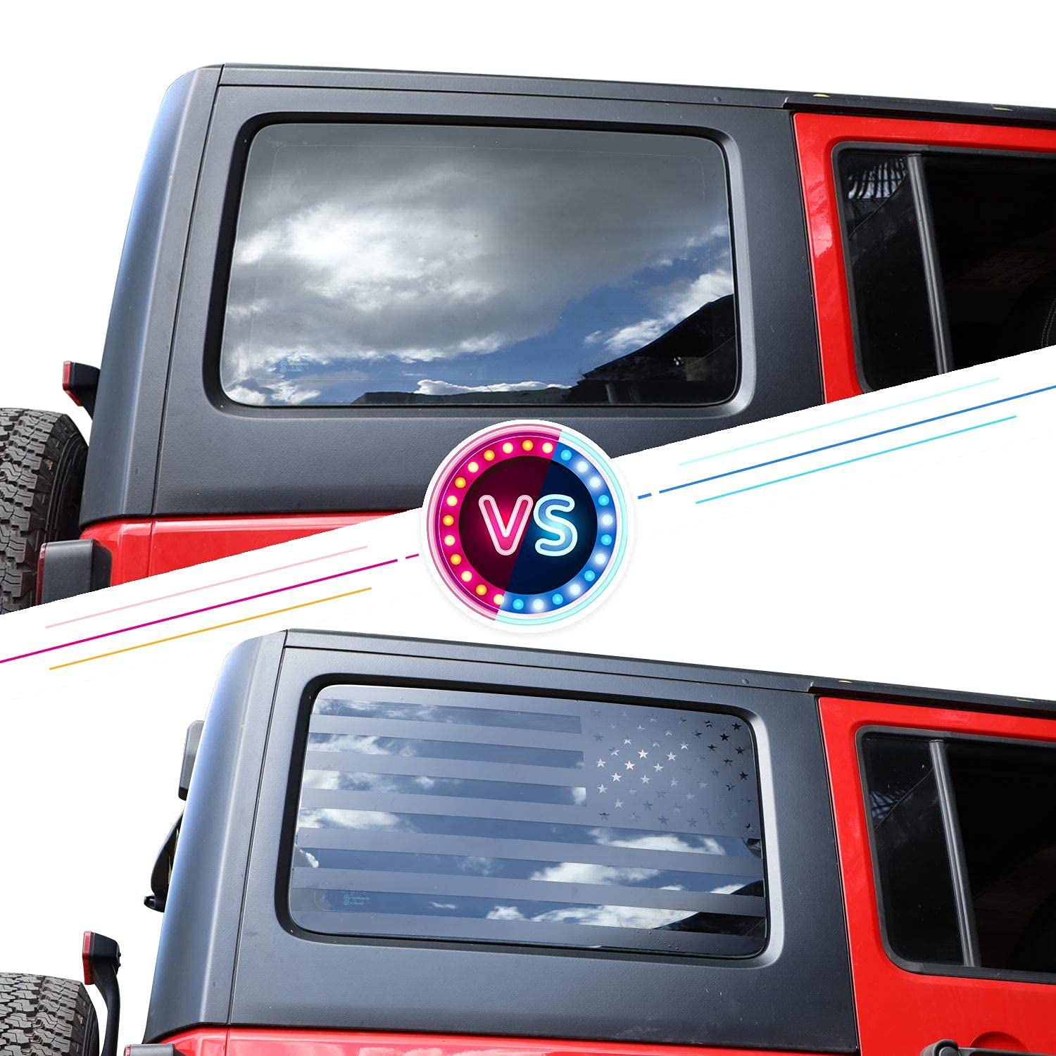 JeCar American Flag Vinyl Window Decal Sticker for 2011-2018 Jeep Wrangler JKU (4 Door) - Patriotic Car Accessory for Rear Window & Show Your USA Pride on Road Trips