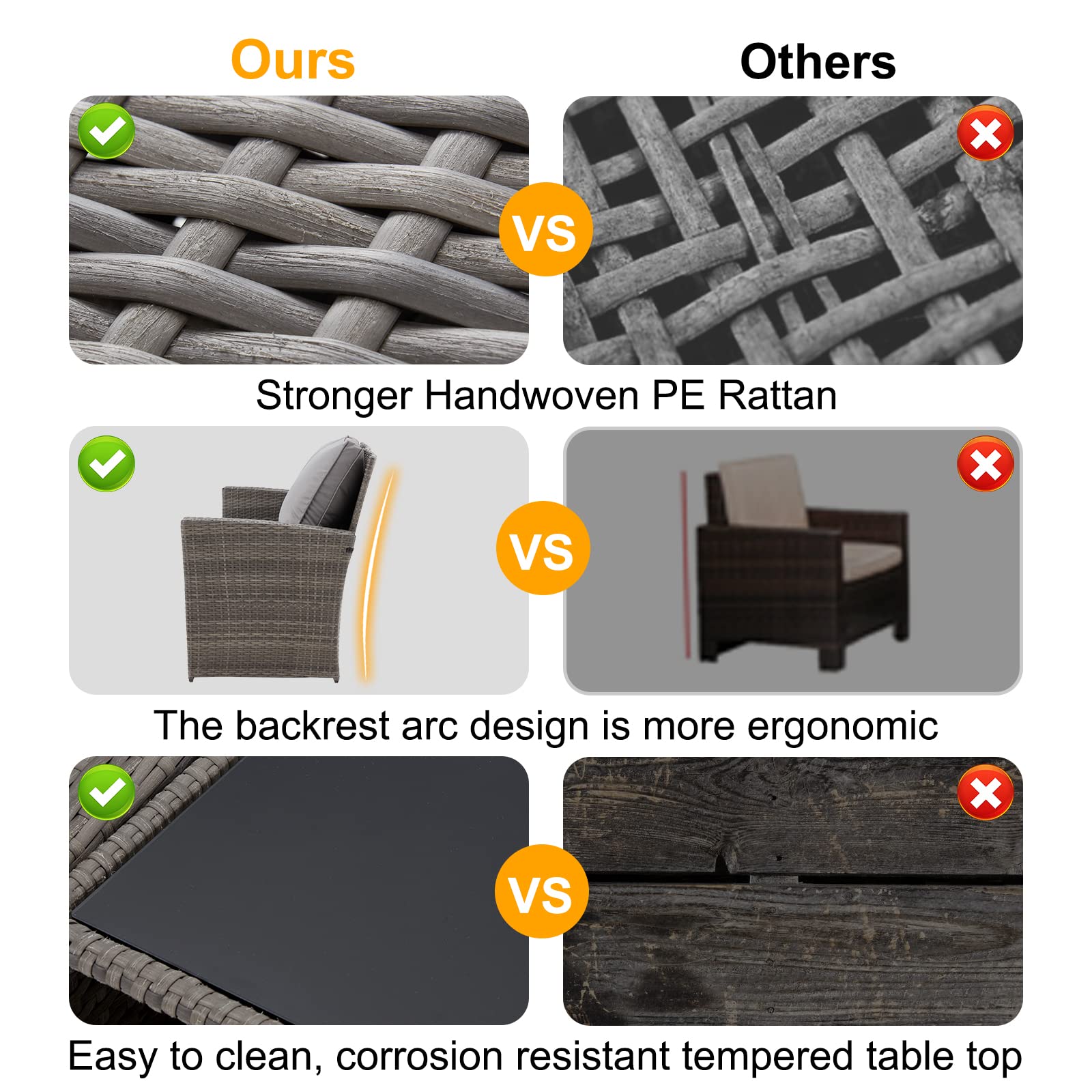 GYUTEI 6-Piece Outdoor Patio Furniture Set - Dark Gray Rattan Sectional Sofa with Ottoman & Storage Table - Weather-Resistant Garden, Porch, Backyard Conversation Set for Relaxing & Entertaining